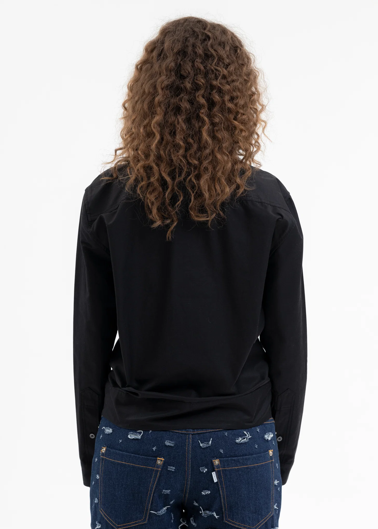 BLACK SCARF TIE-NECK CORSET SHIRTS - Image 4
