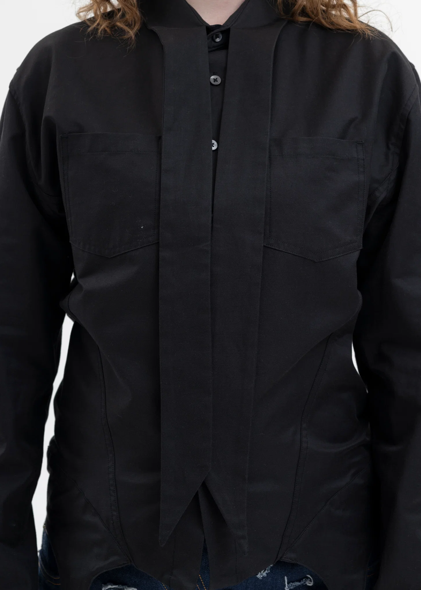 BLACK SCARF TIE-NECK CORSET SHIRTS - Image 5