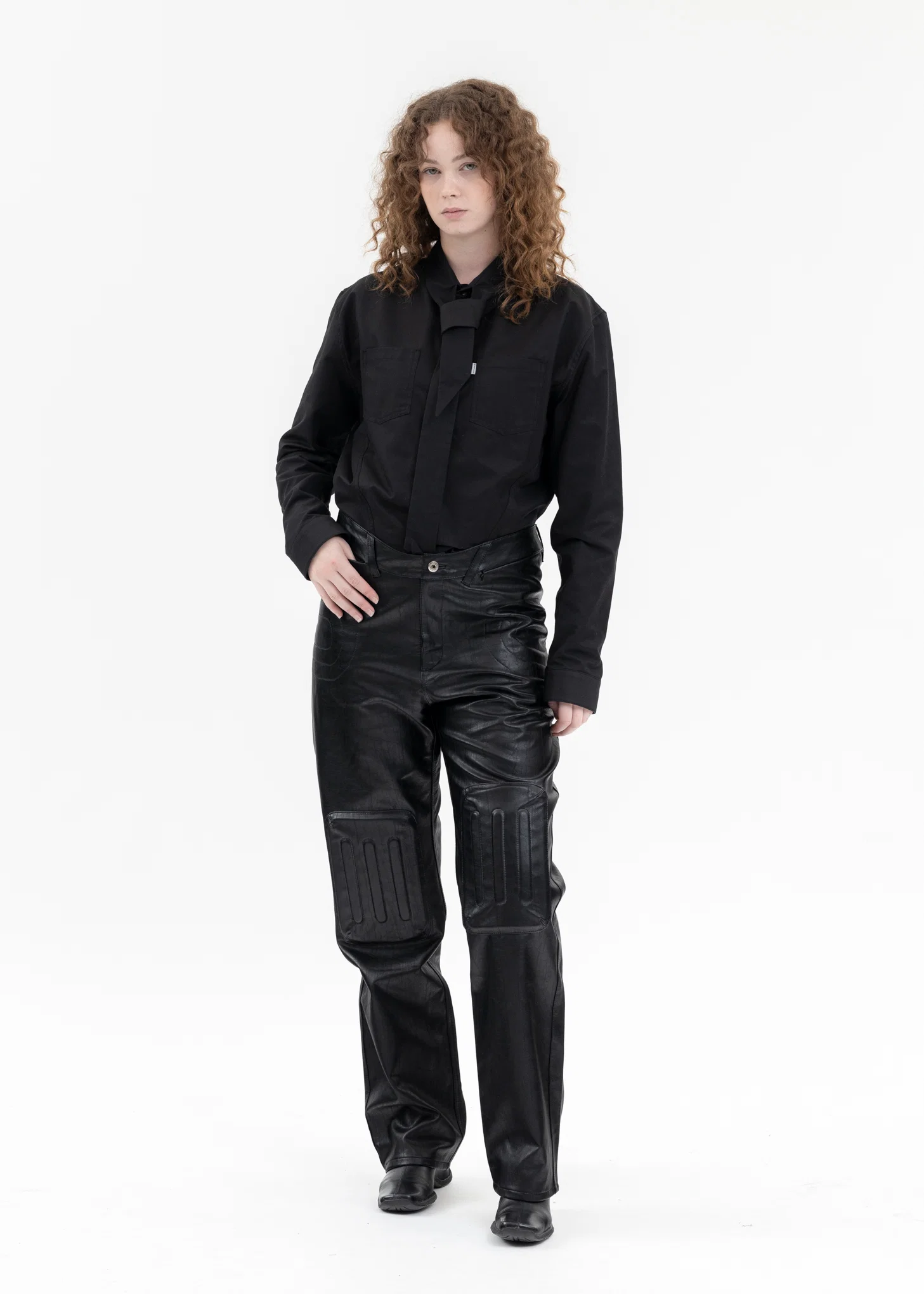 BLACK SCARF TIE-NECK CORSET SHIRTS - Image 7