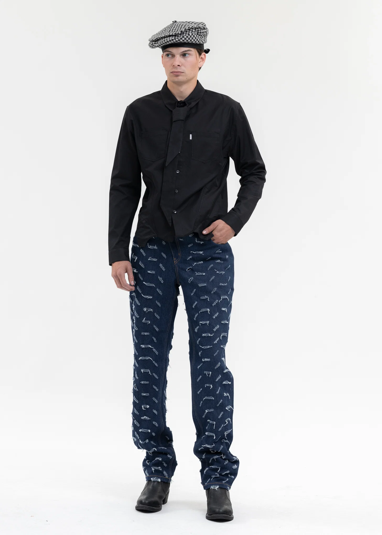 BLACK SCARF TIE-NECK CORSET SHIRTS - Image 6
