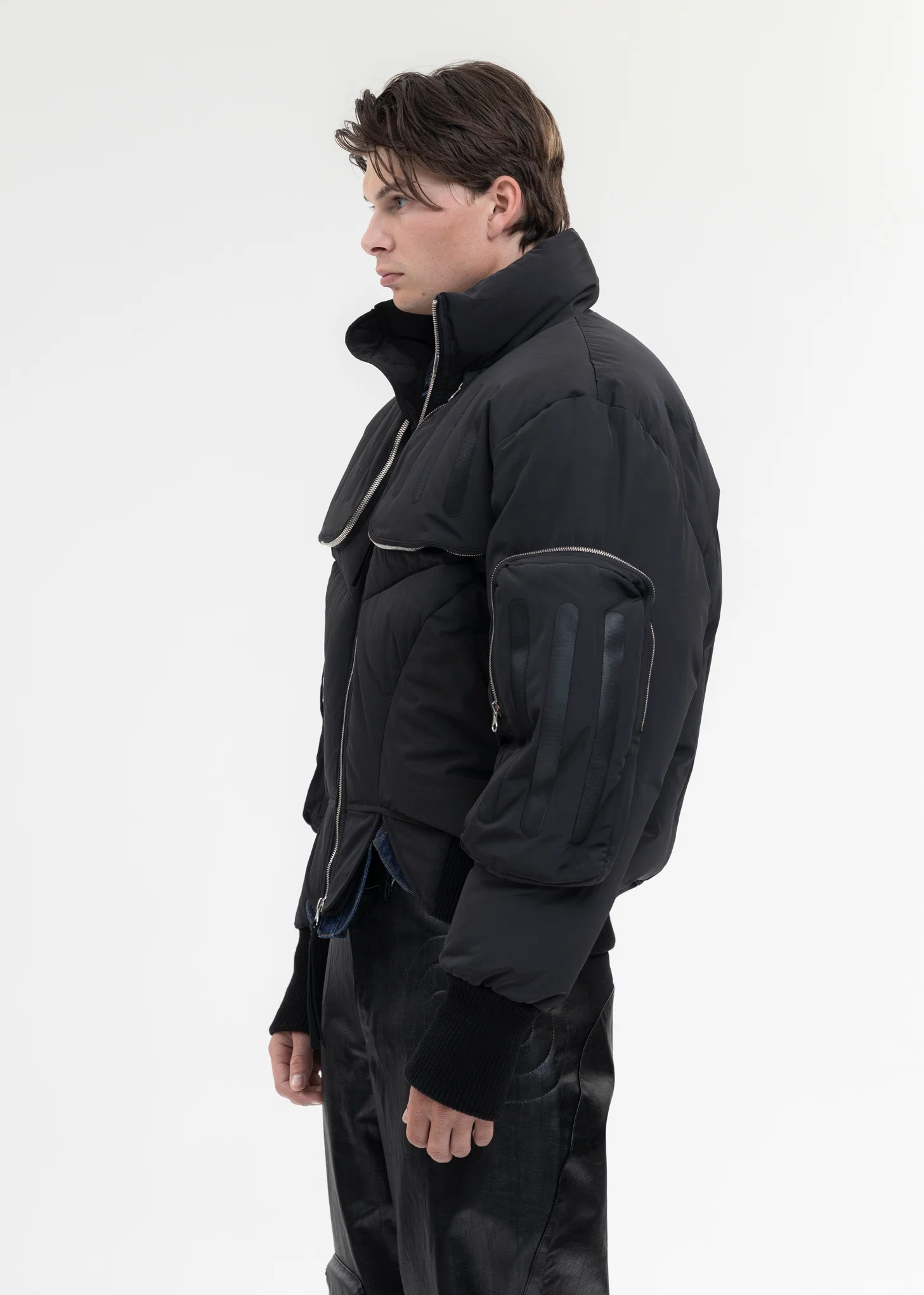 BLACK SEAM-SEALED DOUBLE FLIGHT JACKET - Image 3