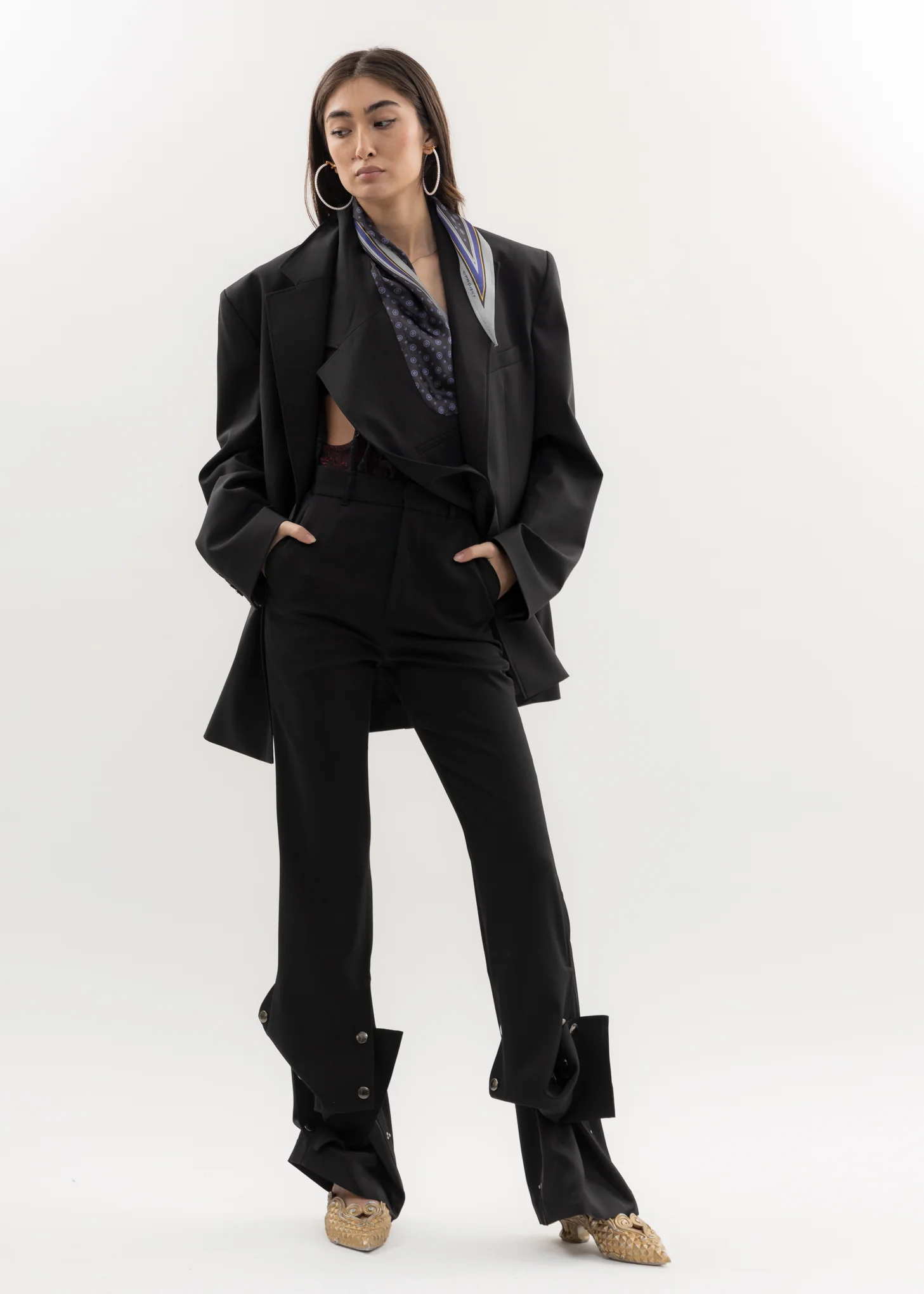 Black SECRET SCARF Blazer - Image 12