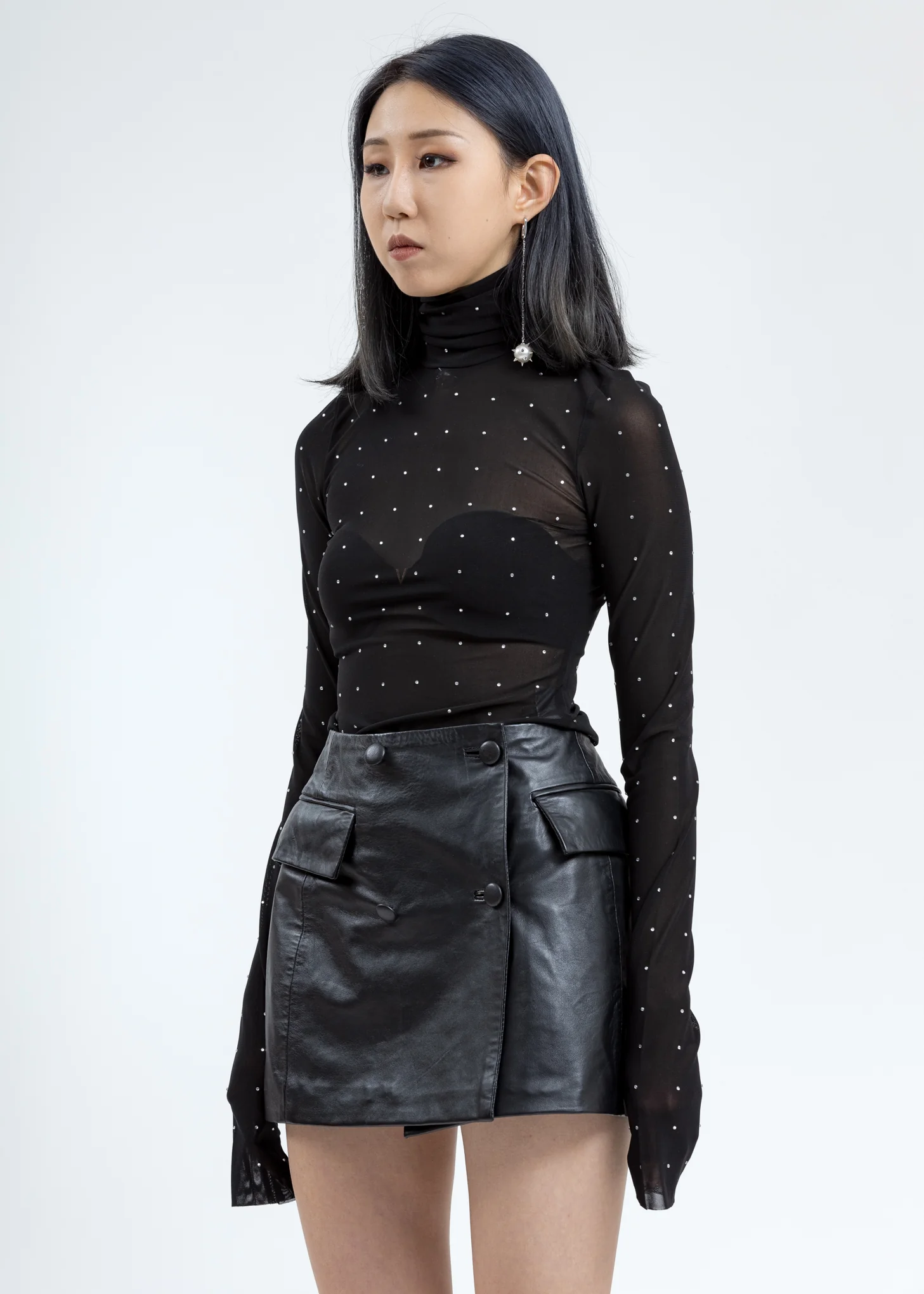 Black Sheer Turtleneck Bodysuit - Image 2
