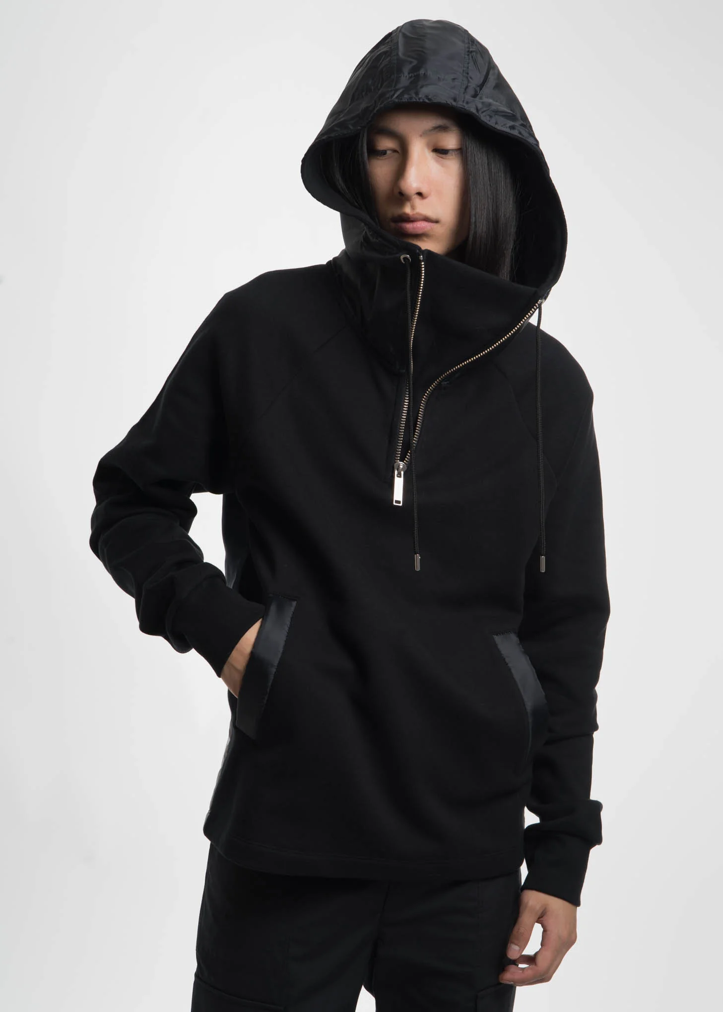 Black Shepp High Collar Hoodie w/ Nylon
