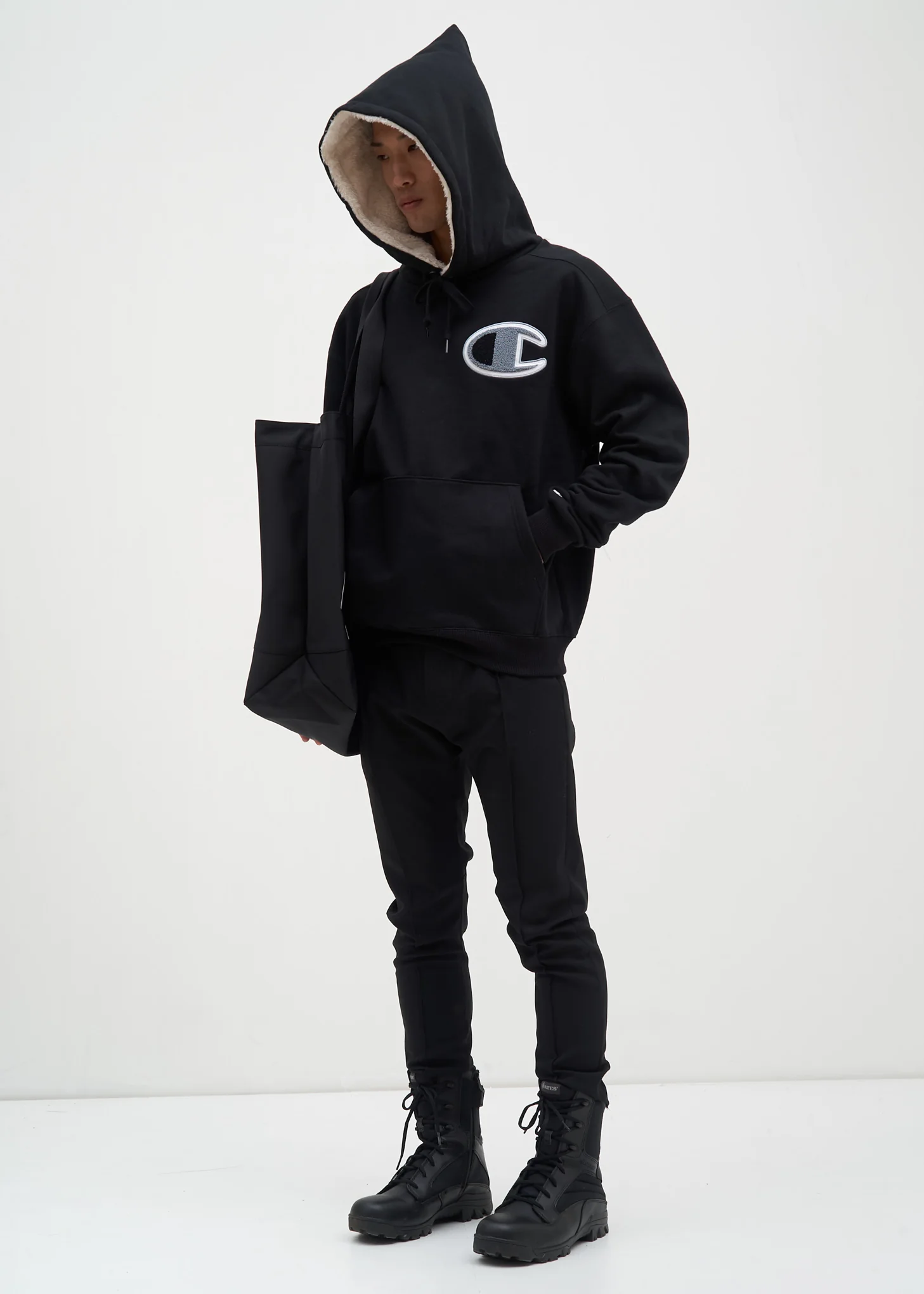 Black Sherpa Lined Hoodie - Image 2