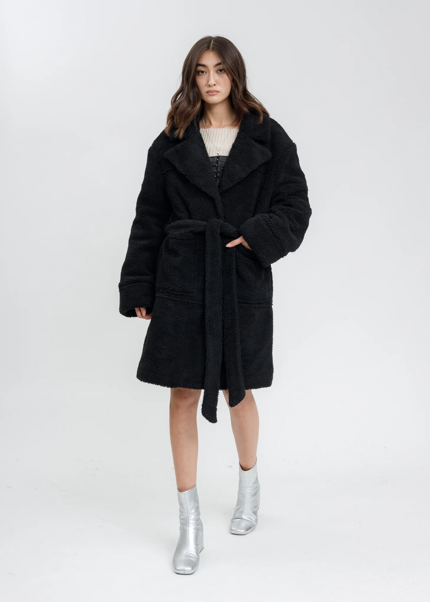 Black Sherpa Teddy Coat - Image 7