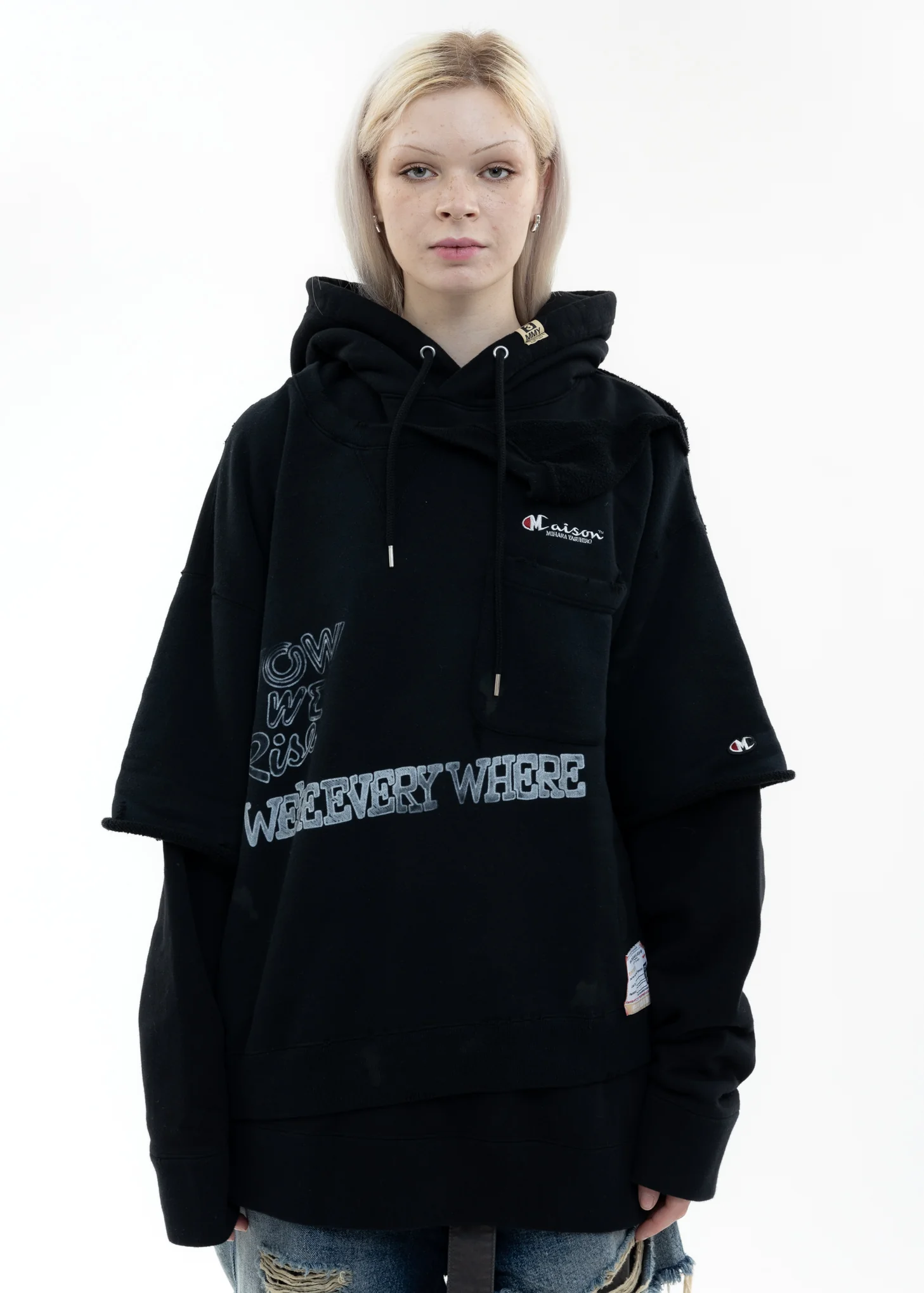 Black Shift Side Combined Hoodie