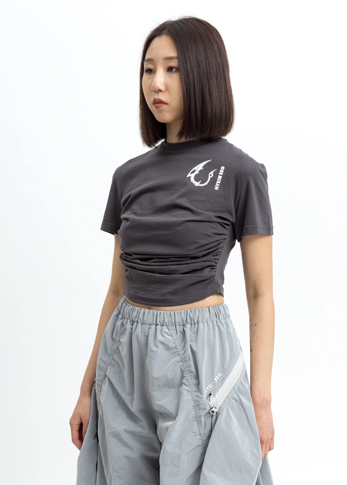 Grey Shirring Cropped Top - Image 2