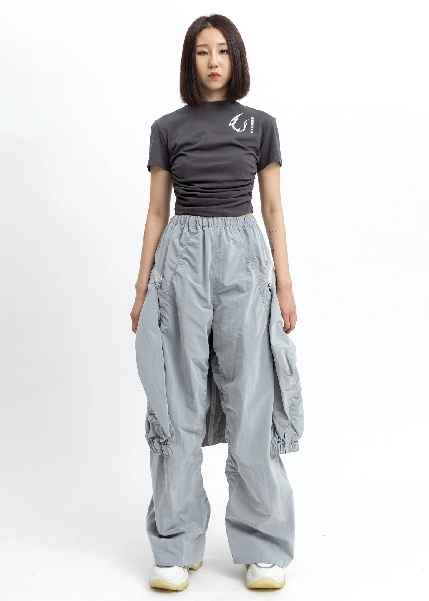 Grey Shirring Cropped Top - Image 4