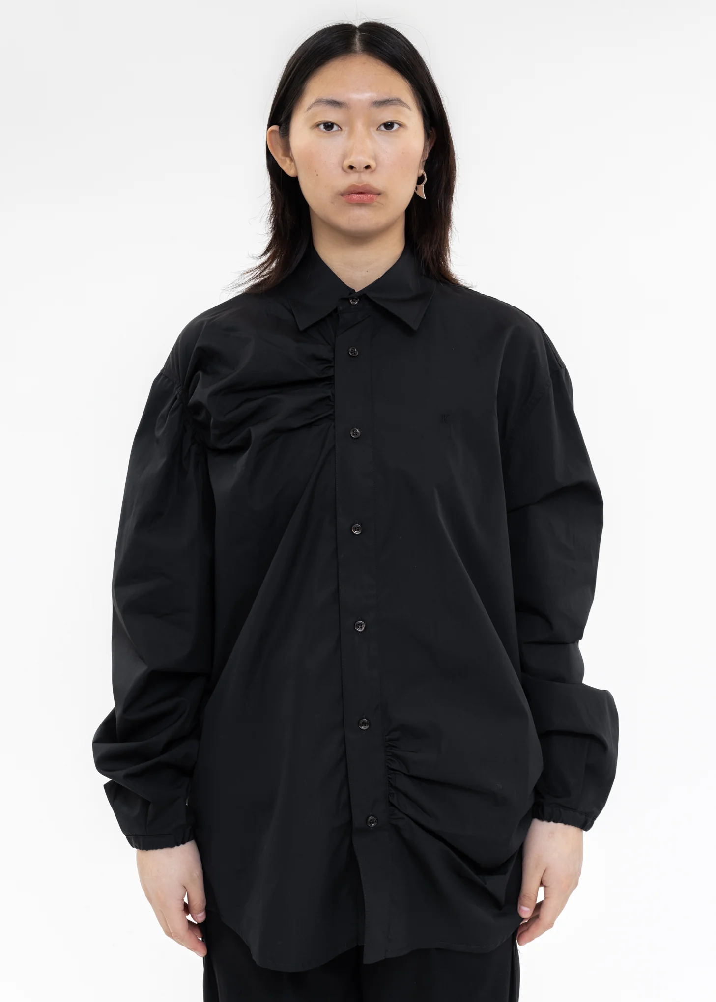 Black Shirt With Shirring Detail