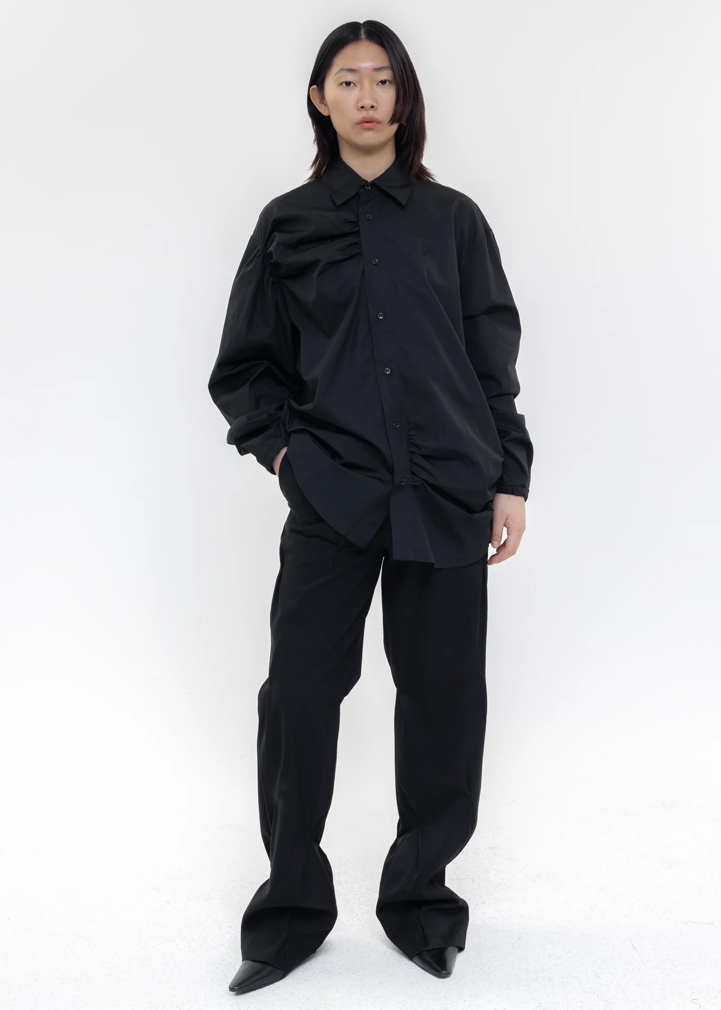 Black Shirt With Shirring Detail - Image 7
