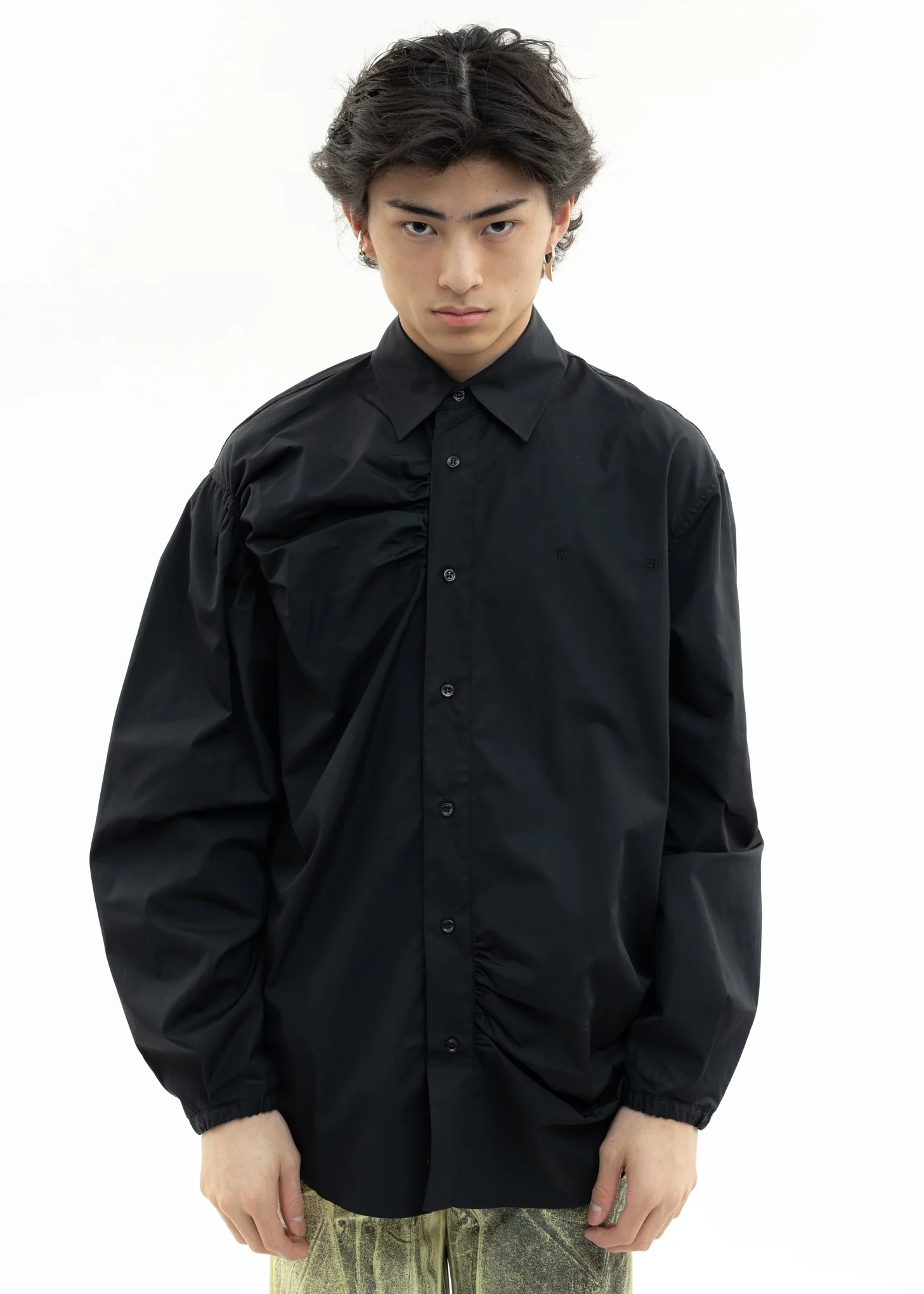Black Shirt With Shirring Detail
