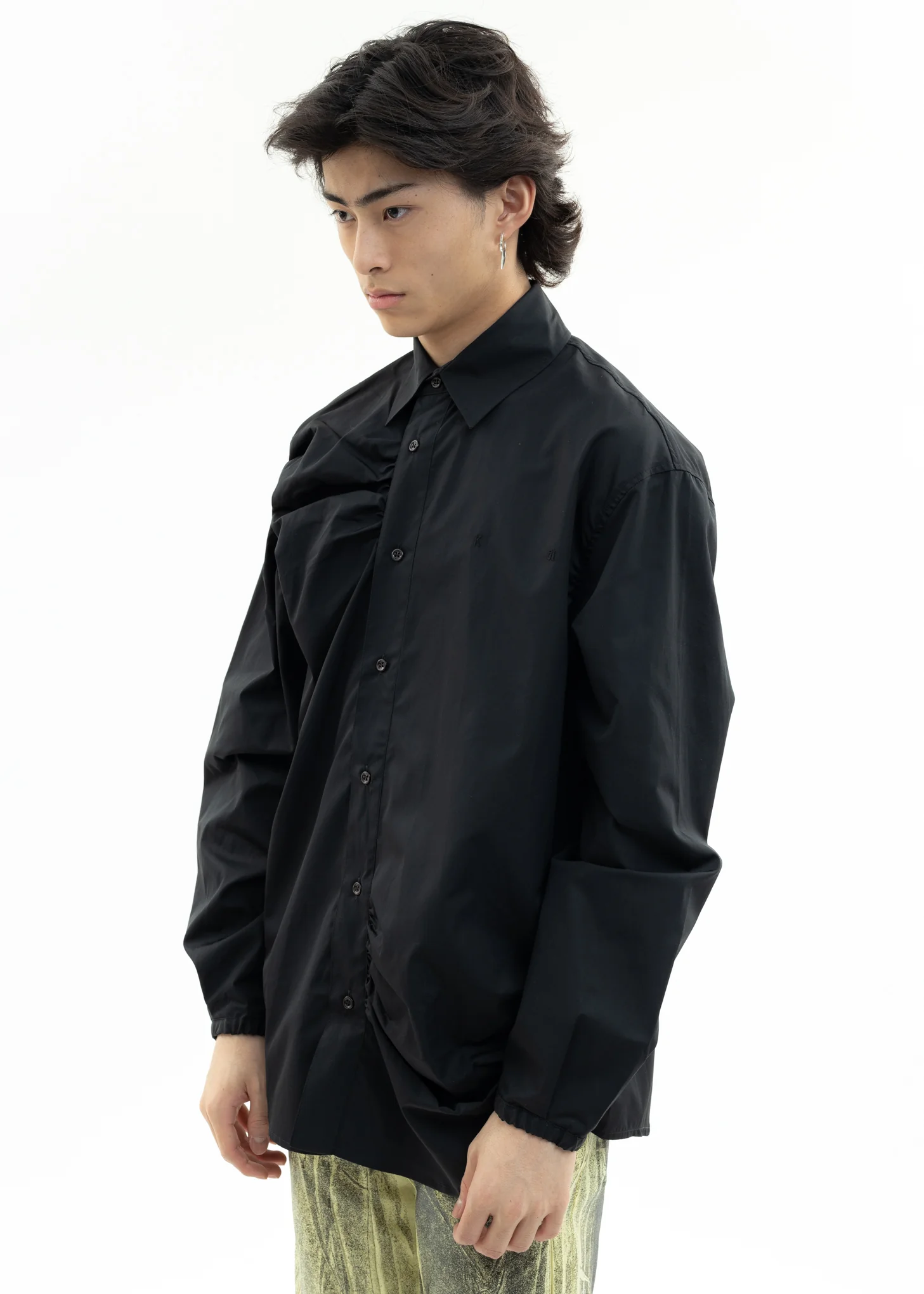 Black Shirt With Shirring Detail - Image 3