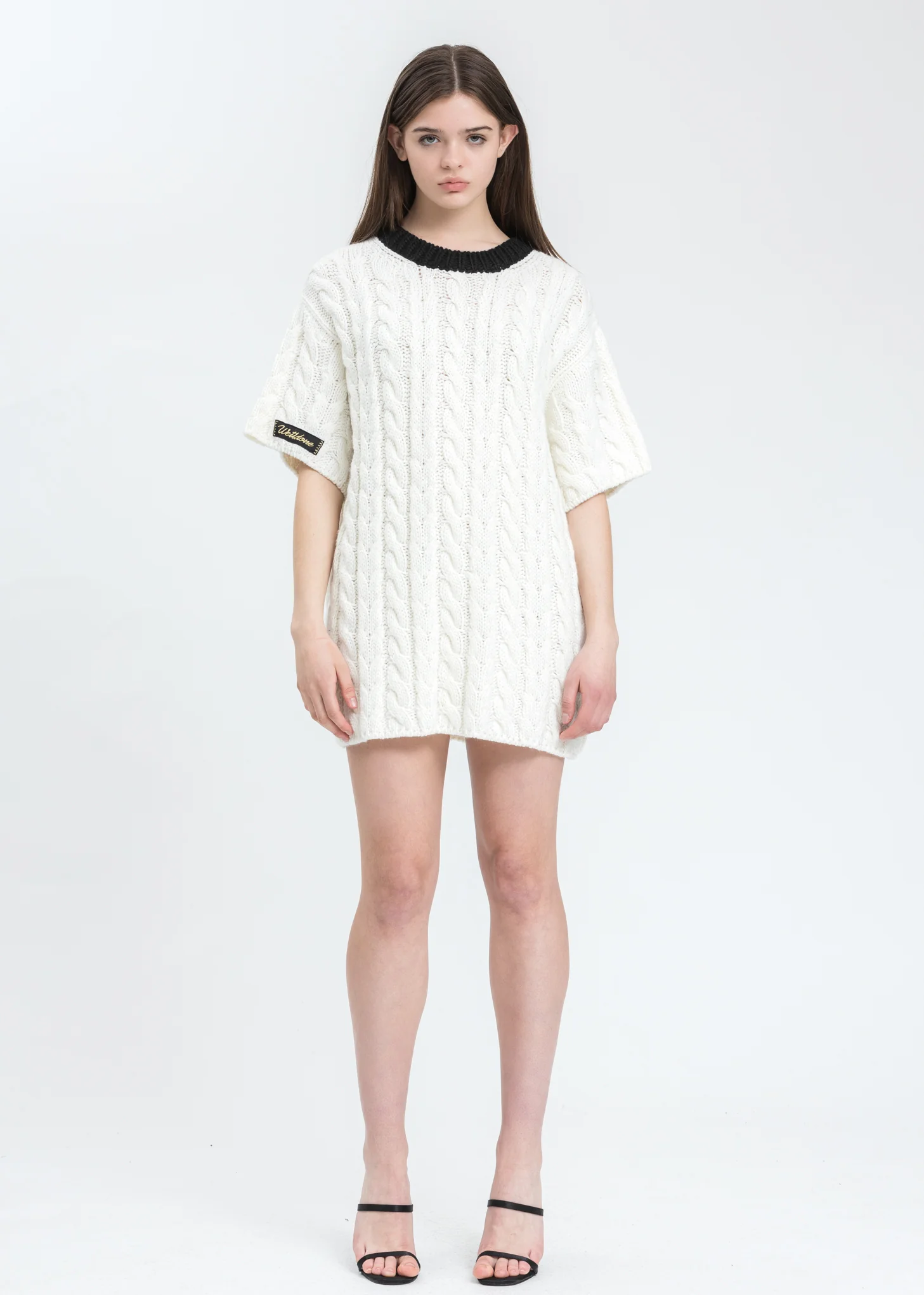 Black Short Sleeve Cable Sweater - Image 4