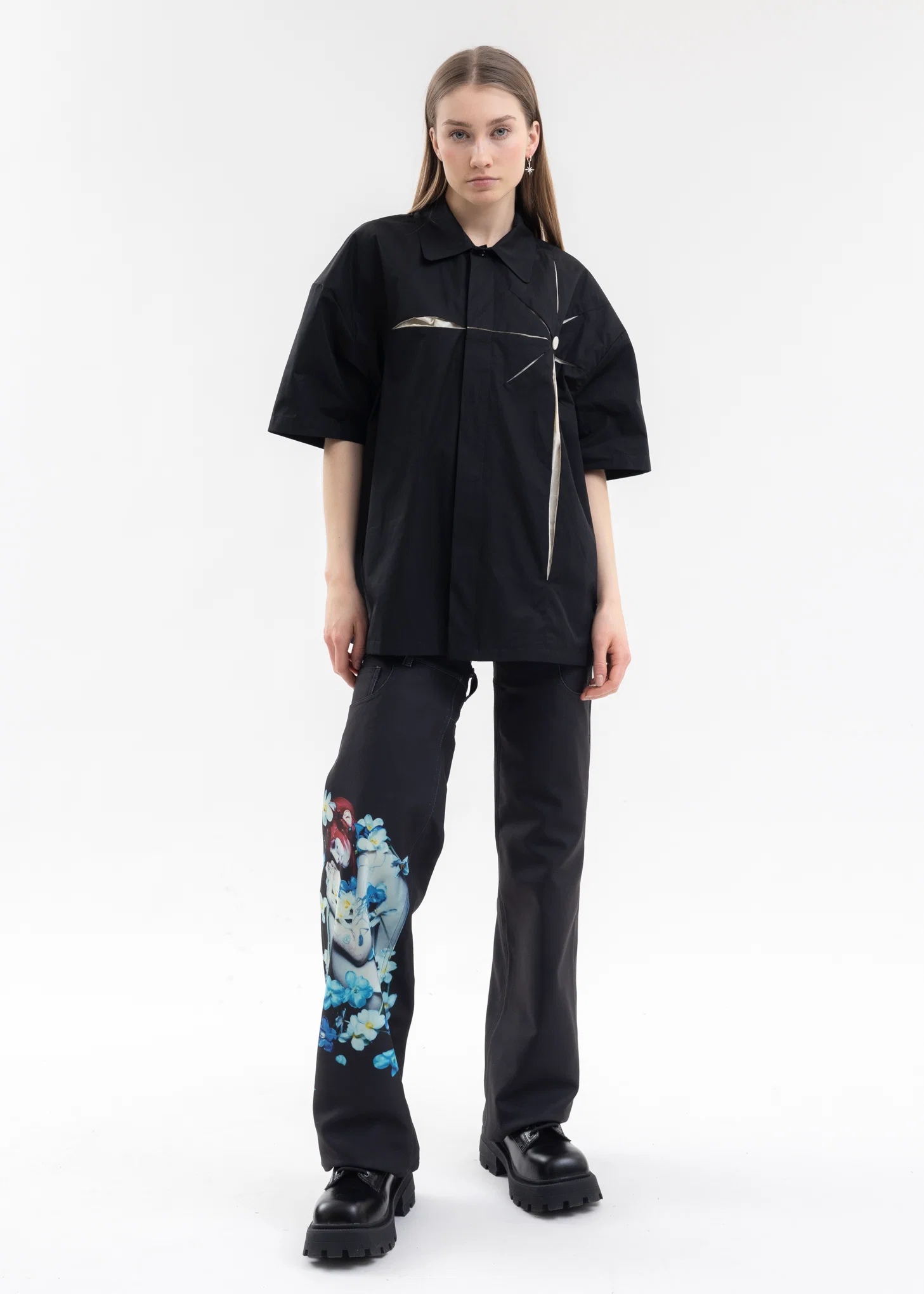 BLACK SHORT SLEEVE ORIGAMI SHIRT - Image 5