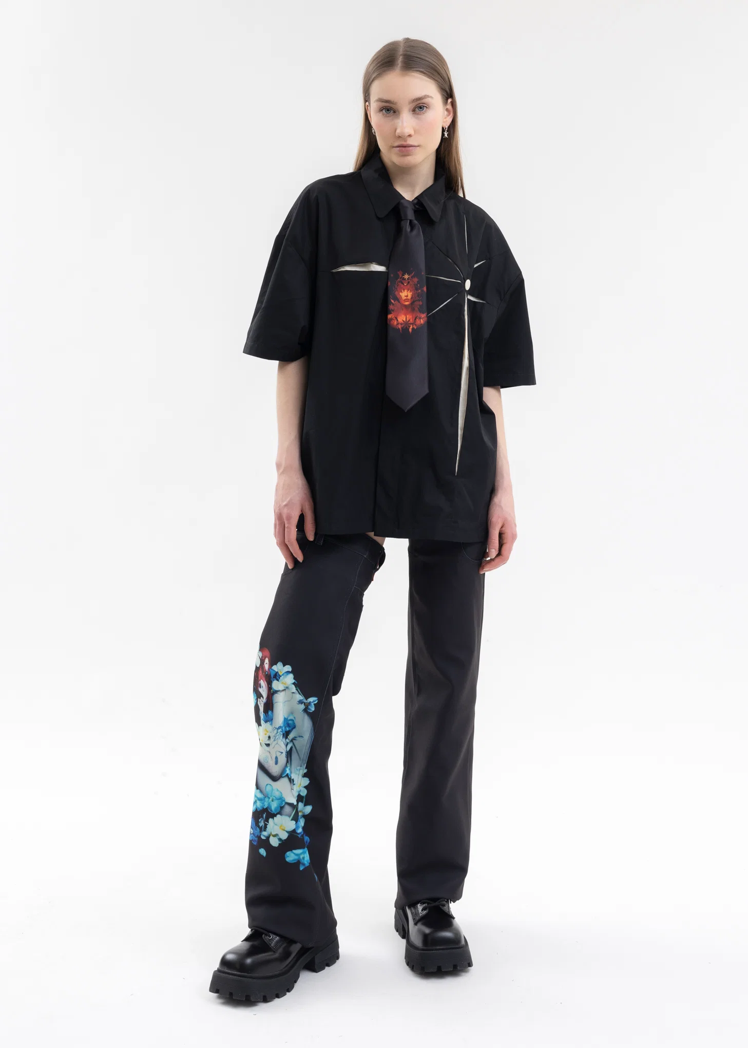 BLACK SHORT SLEEVE ORIGAMI SHIRT - Image 6