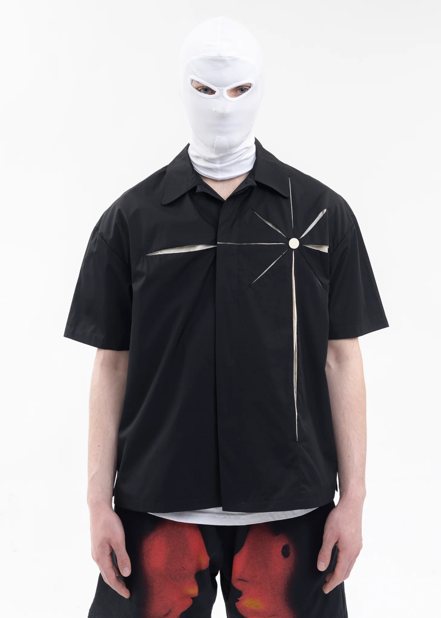 BLACK SHORT SLEEVE ORIGAMI SHIRT