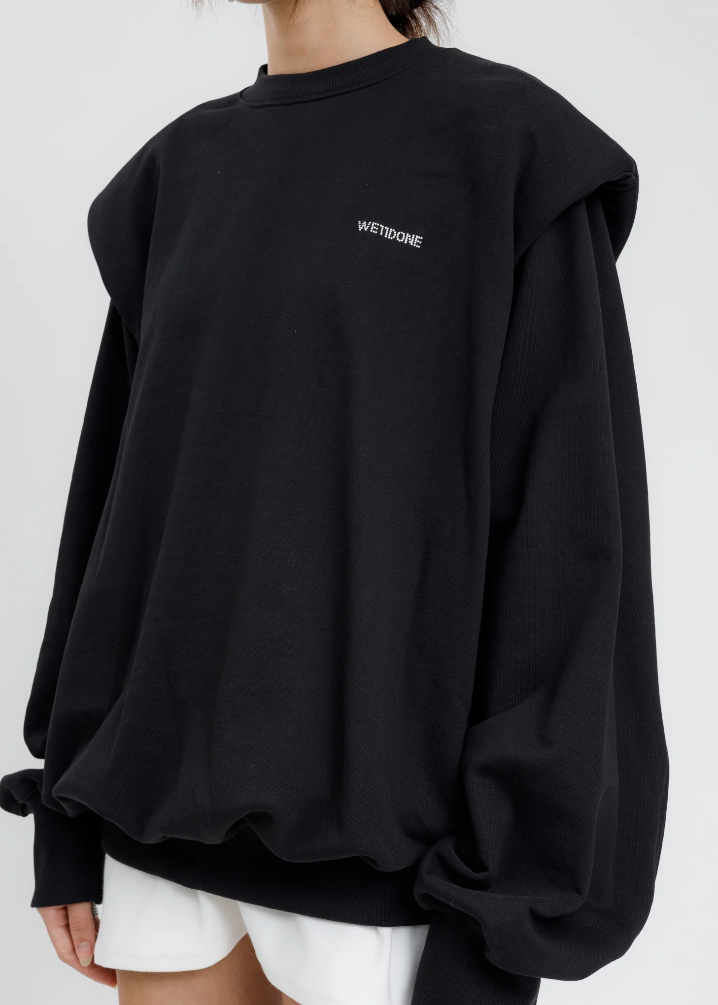 Black Shoulder Padded Crystal Logo Sweatshirt - Image 4
