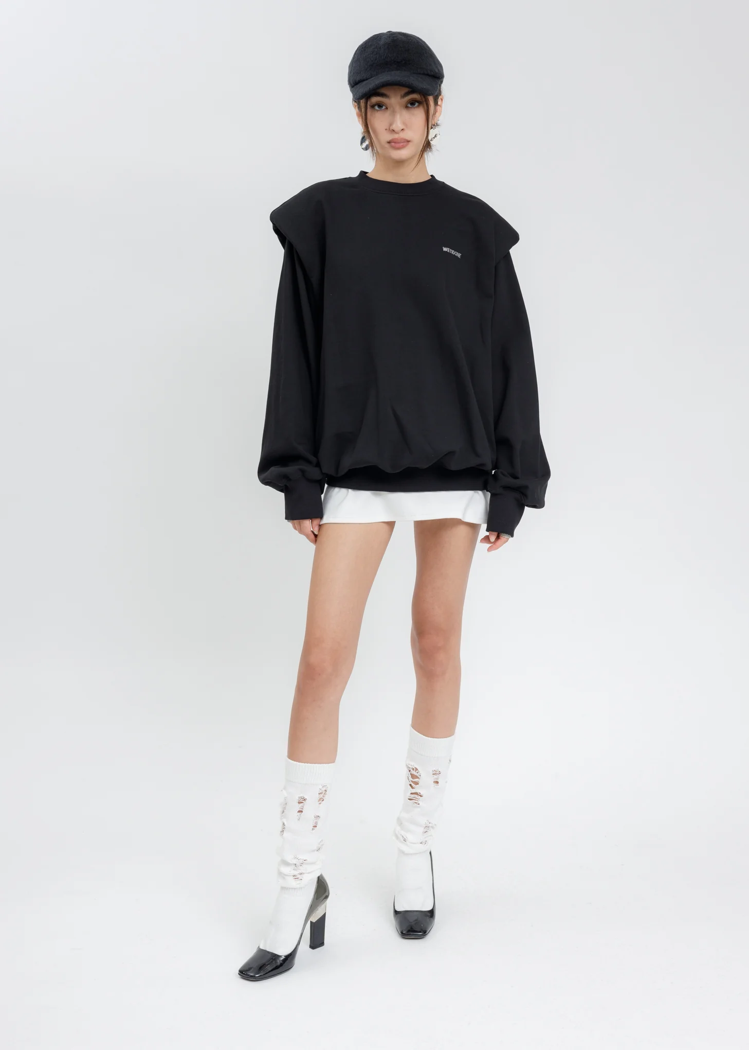 Black Shoulder Padded Crystal Logo Sweatshirt - Image 5