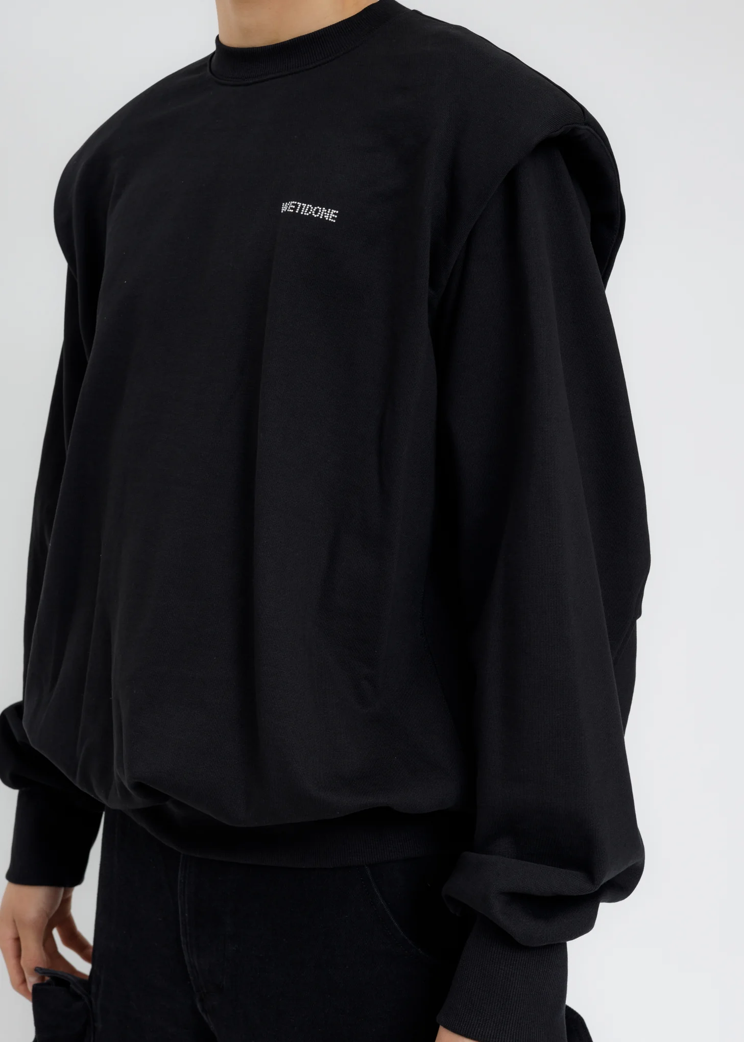 Black Shoulder Padded Crystal Logo Sweatshirt - Image 2