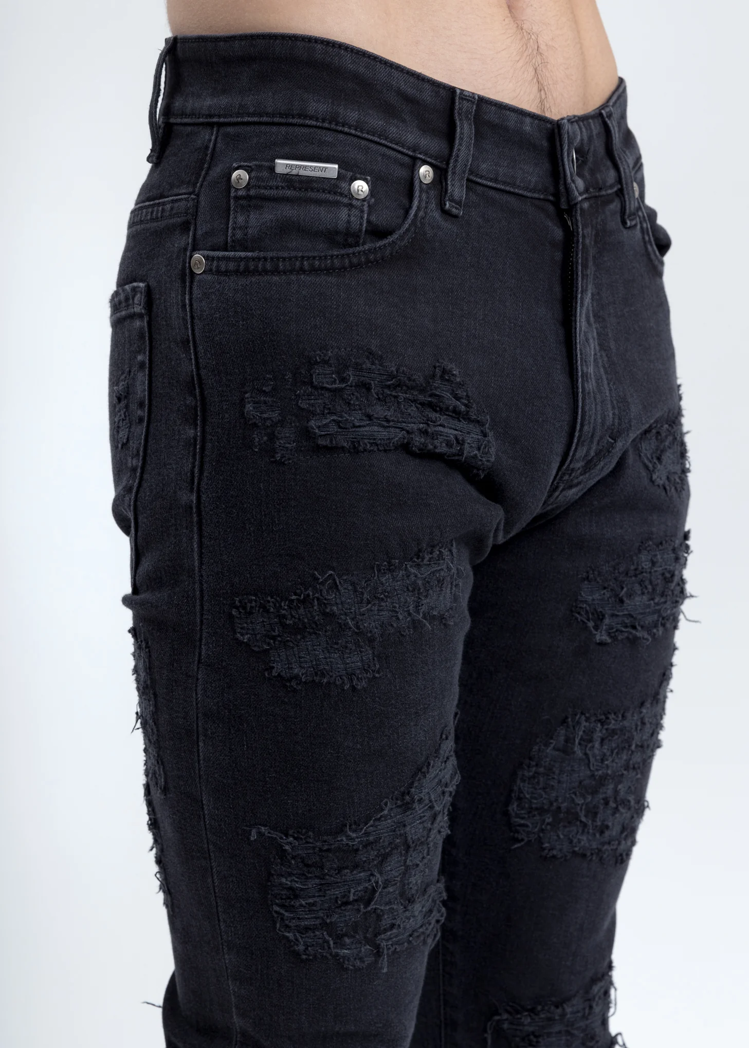 Black Shredded Denim Jeans - Image 2