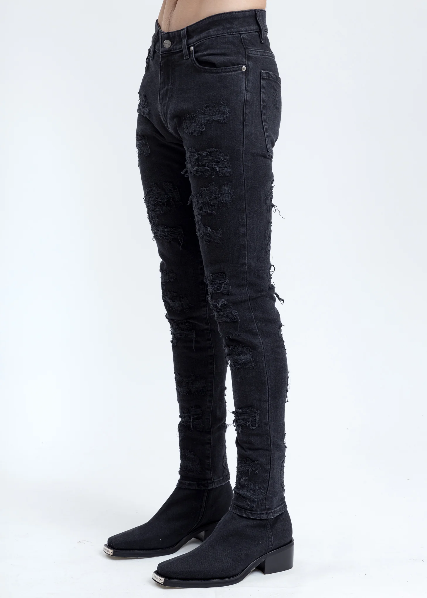 Black Shredded Denim Jeans - Image 4