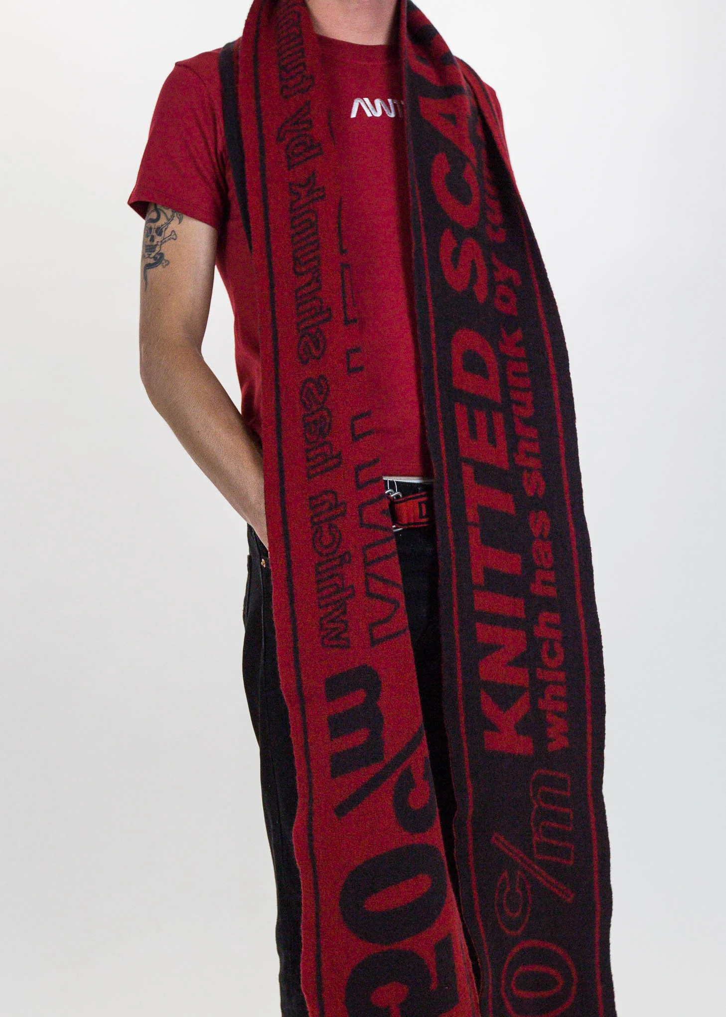 Black "Shrunk" Super Long Knit Scarf