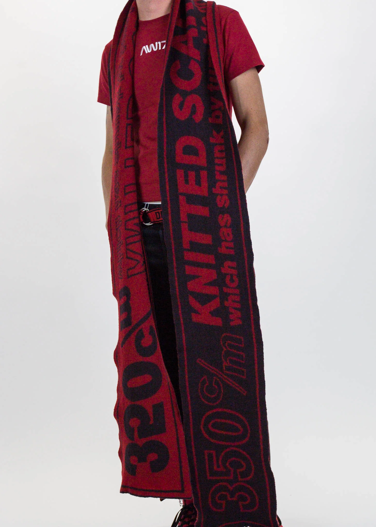 Black "Shrunk" Super Long Knit Scarf - Image 8