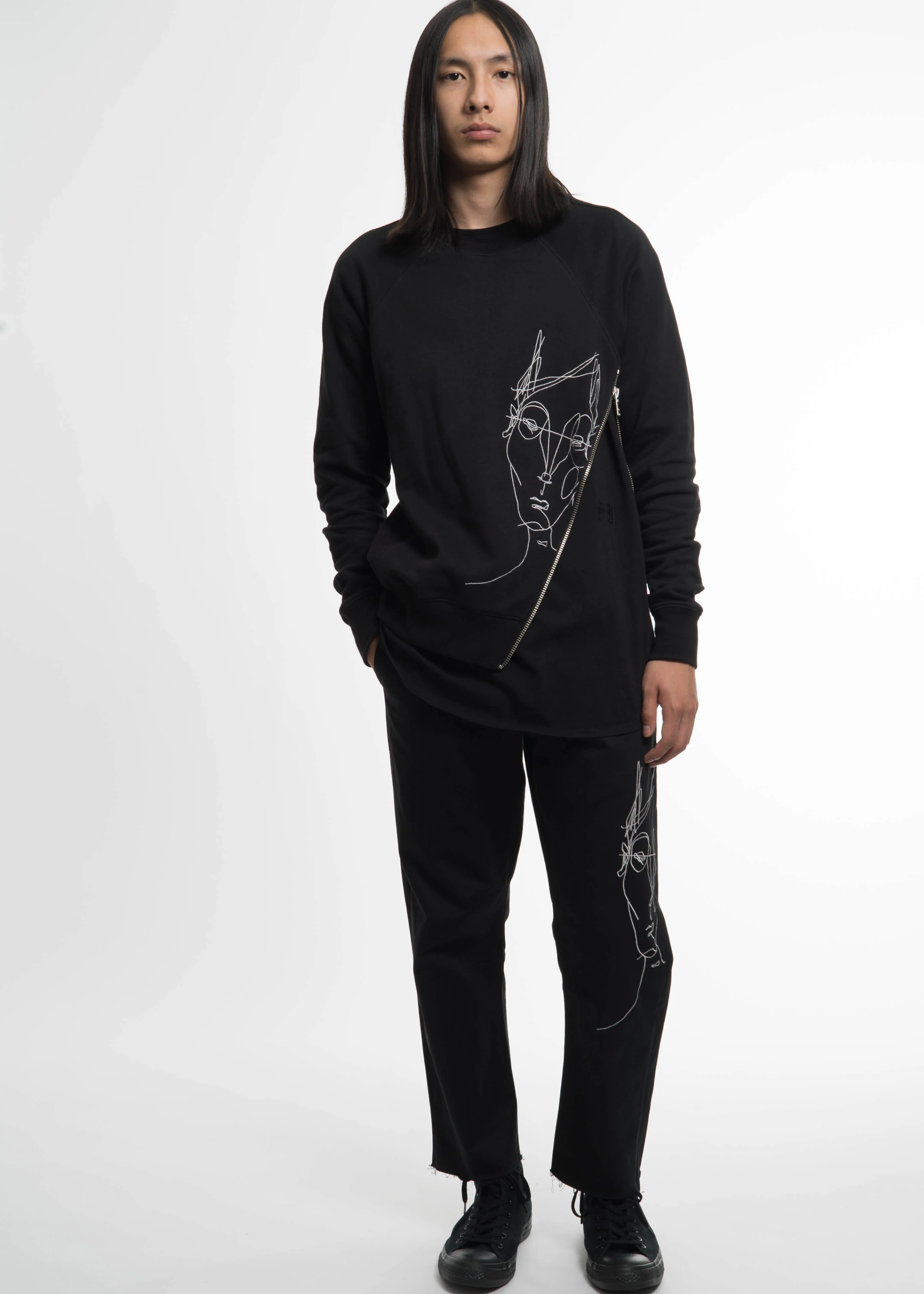 Black Side Zip Crew Sweatshirt w/ Face - Image 4