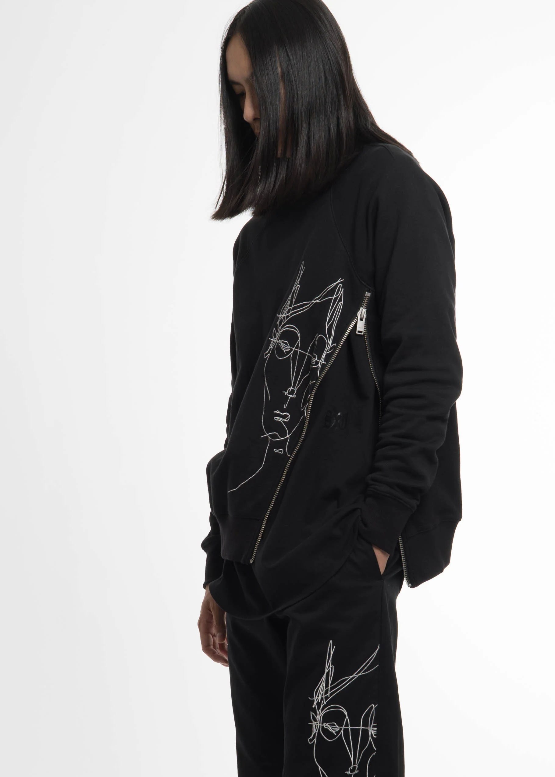 Black Side Zip Crew Sweatshirt w/ Face - Image 5
