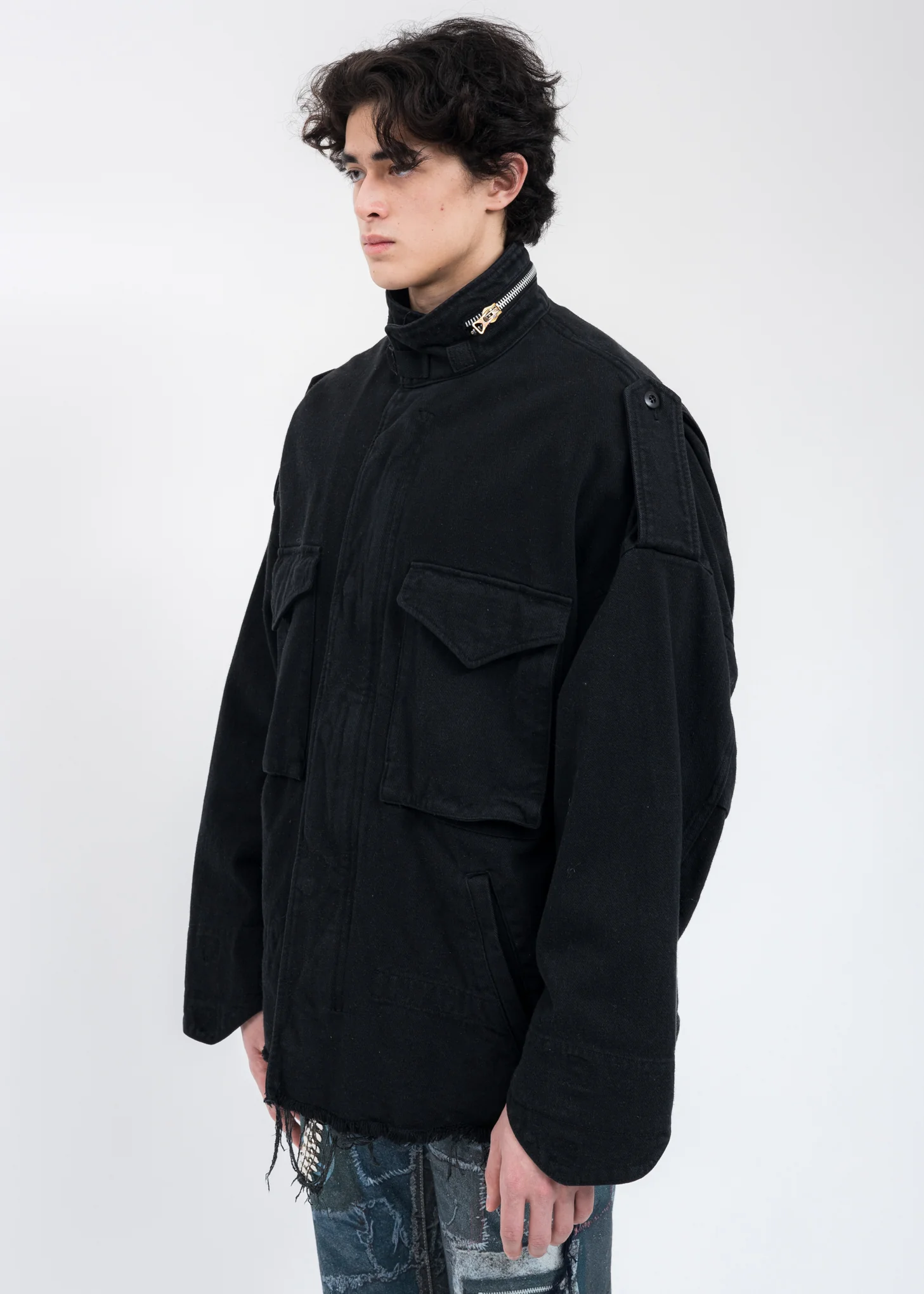 Black SILK TWILL MILITARY Jacket - Image 2
