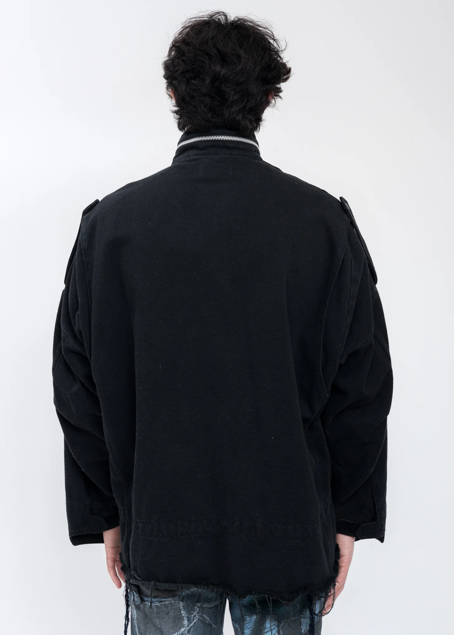 Black SILK TWILL MILITARY Jacket - Image 3
