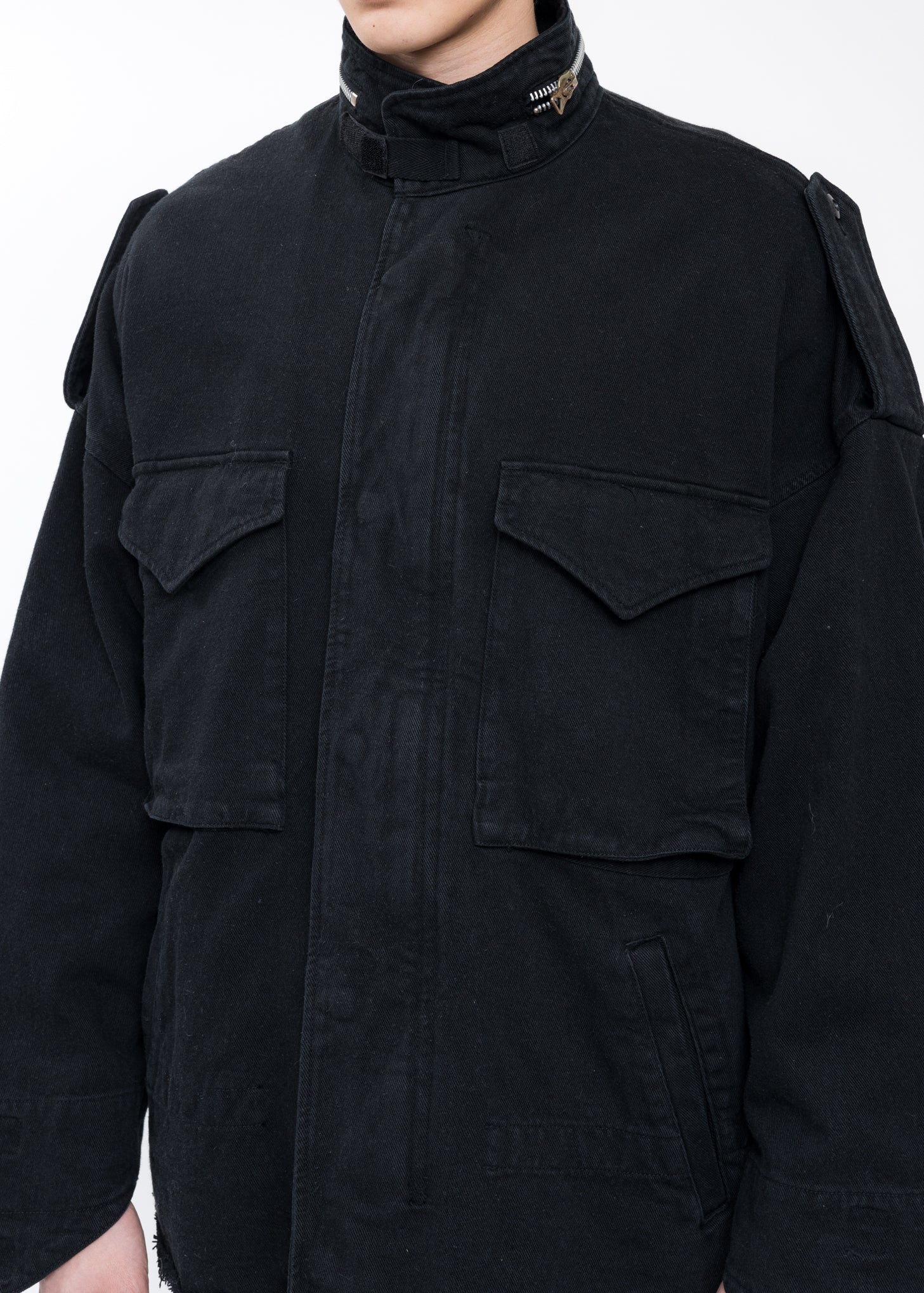 Black SILK TWILL MILITARY Jacket - Image 4