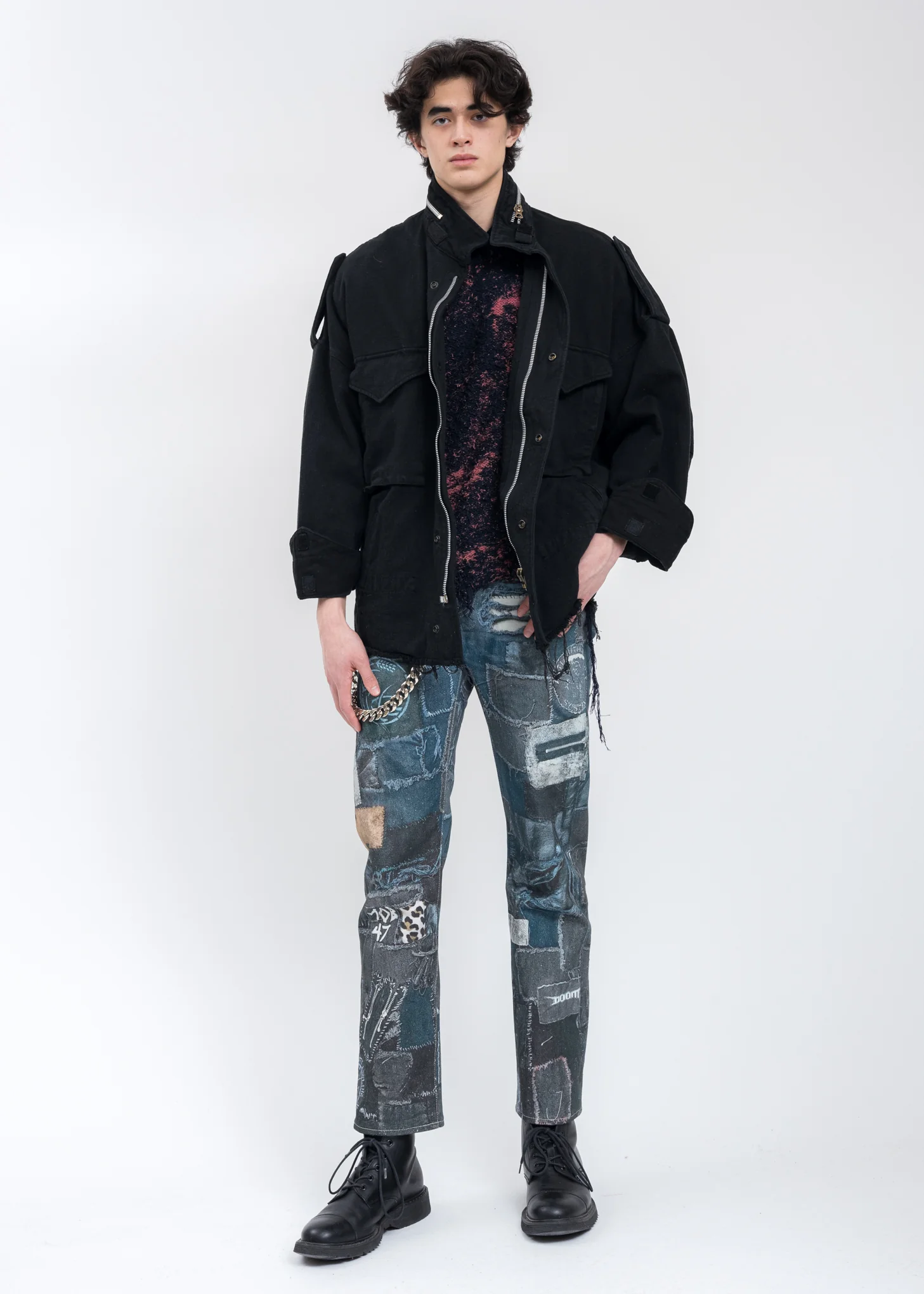 Black SILK TWILL MILITARY Jacket - Image 7
