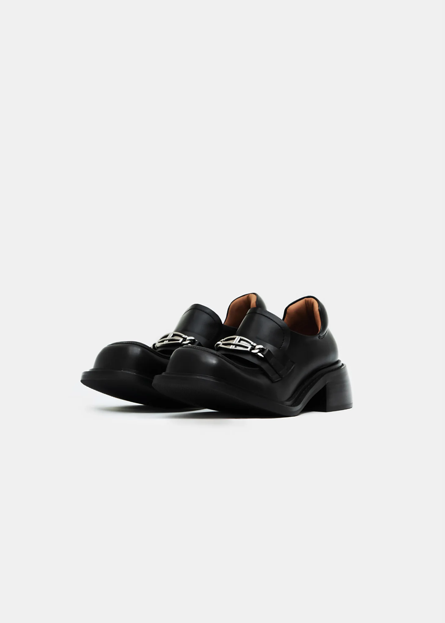 Black Silver Buckled Square Toe Loafers