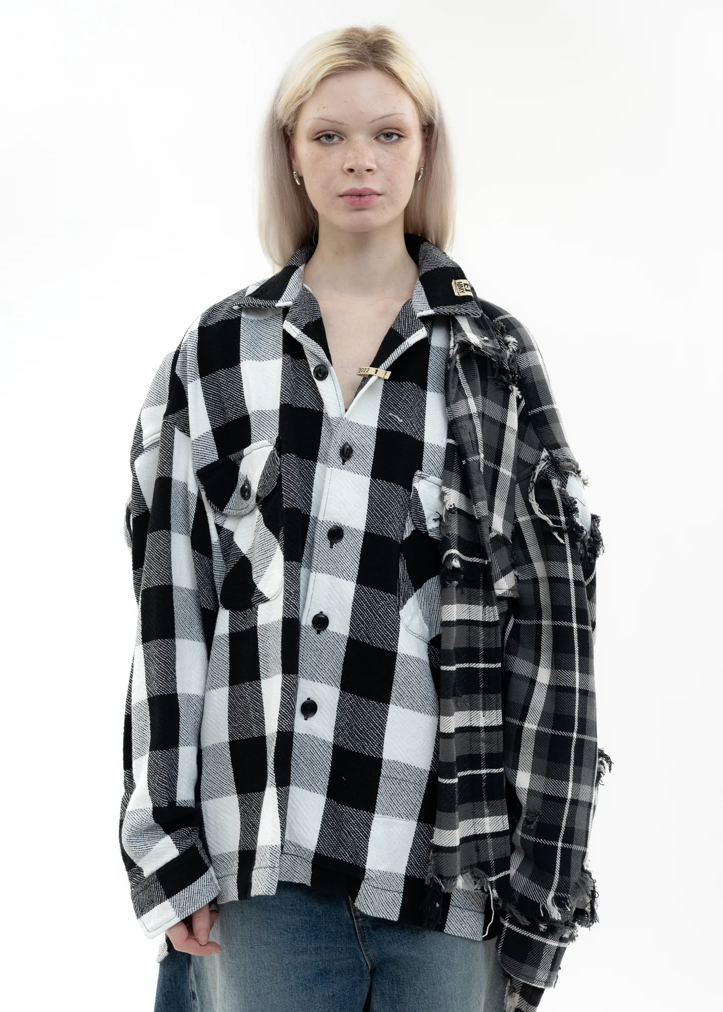 Black Single Draped Check Shirts