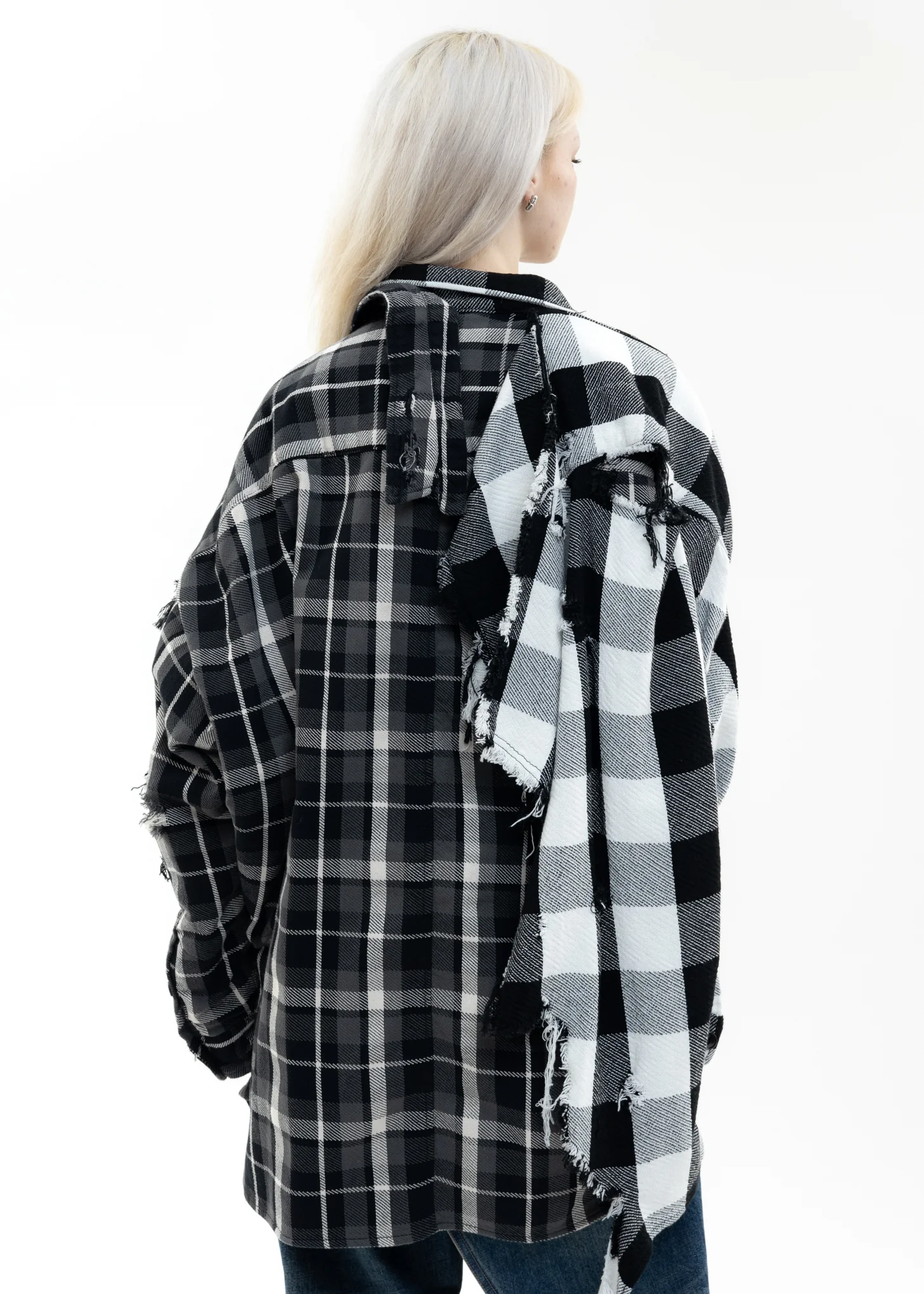 Black Single Draped Check Shirts - Image 2