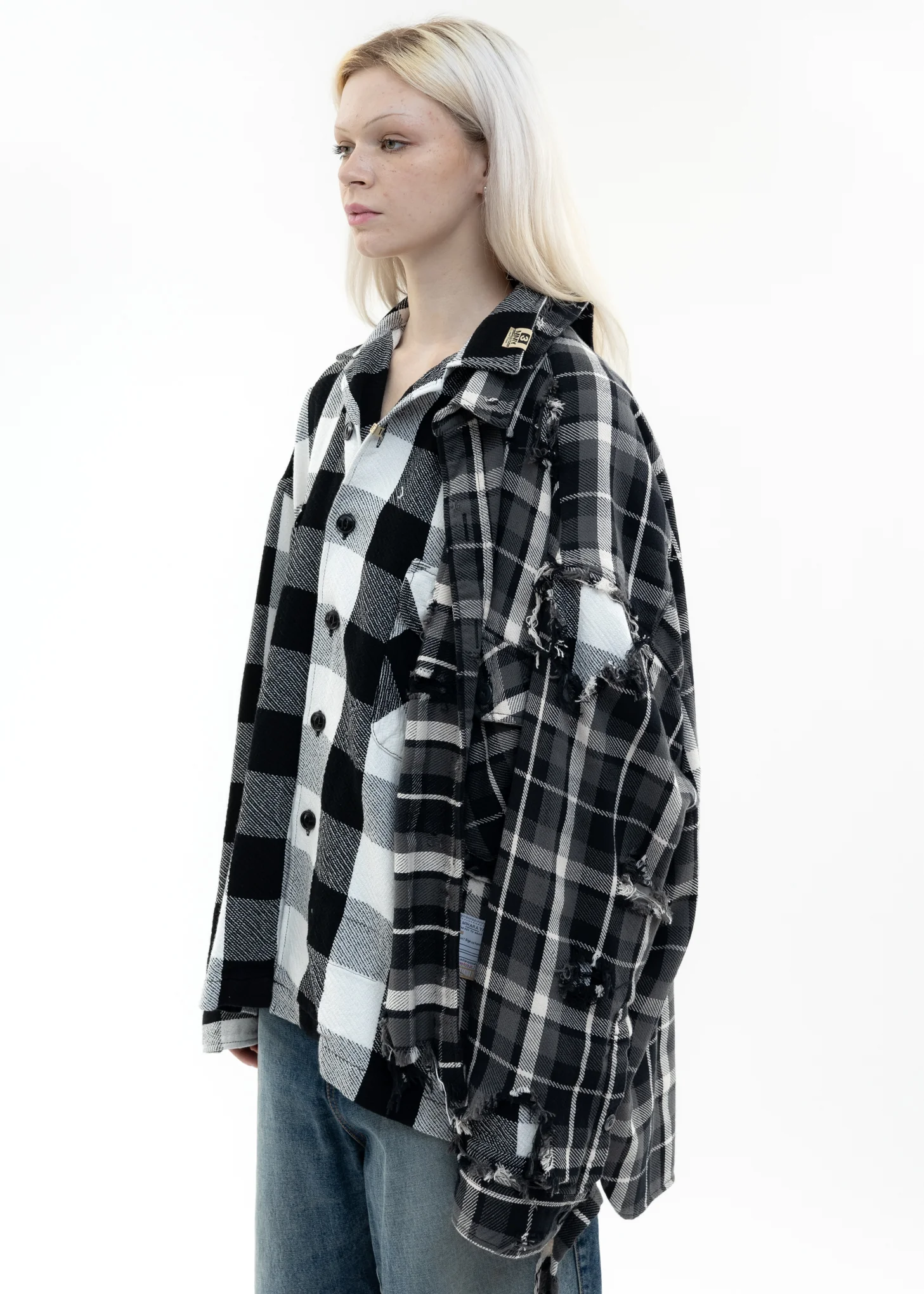Black Single Draped Check Shirts - Image 3
