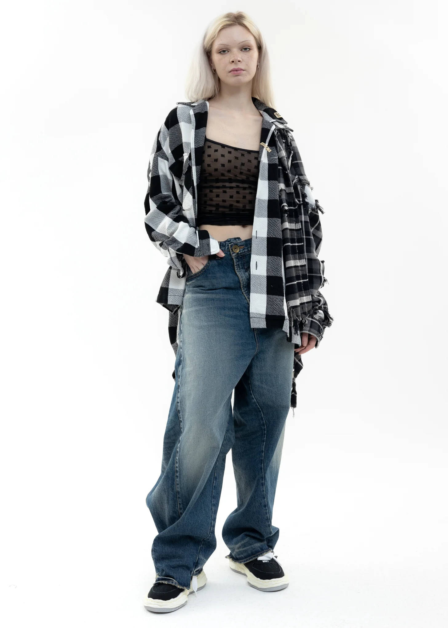 Black Single Draped Check Shirts - Image 6
