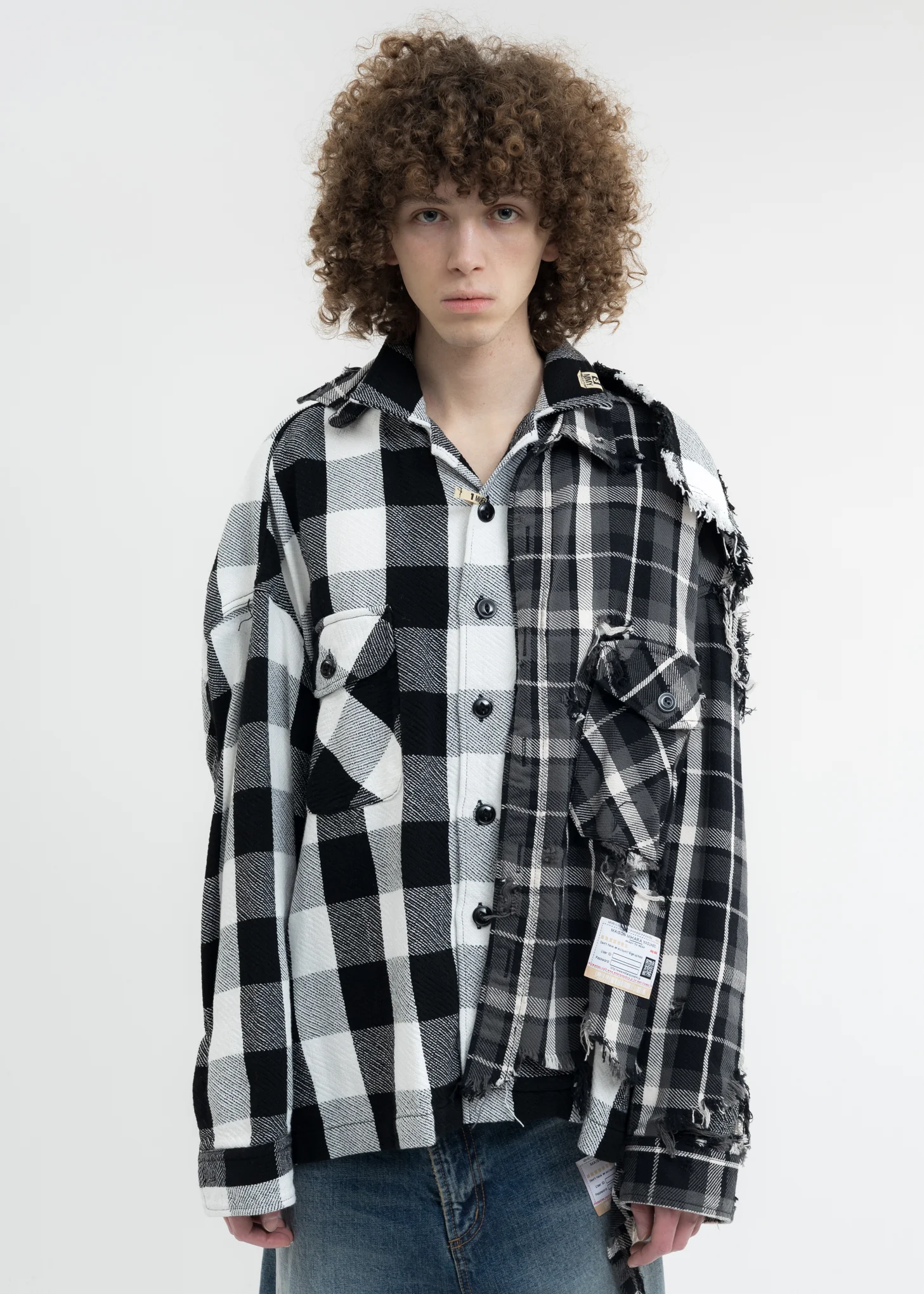 Black Single Draped Check Shirts