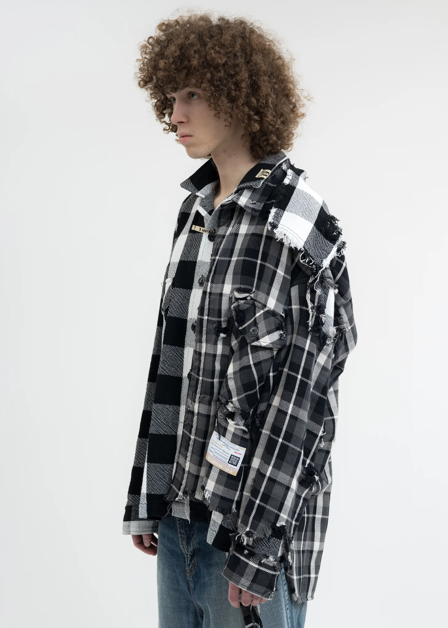 Black Single Draped Check Shirts - Image 3