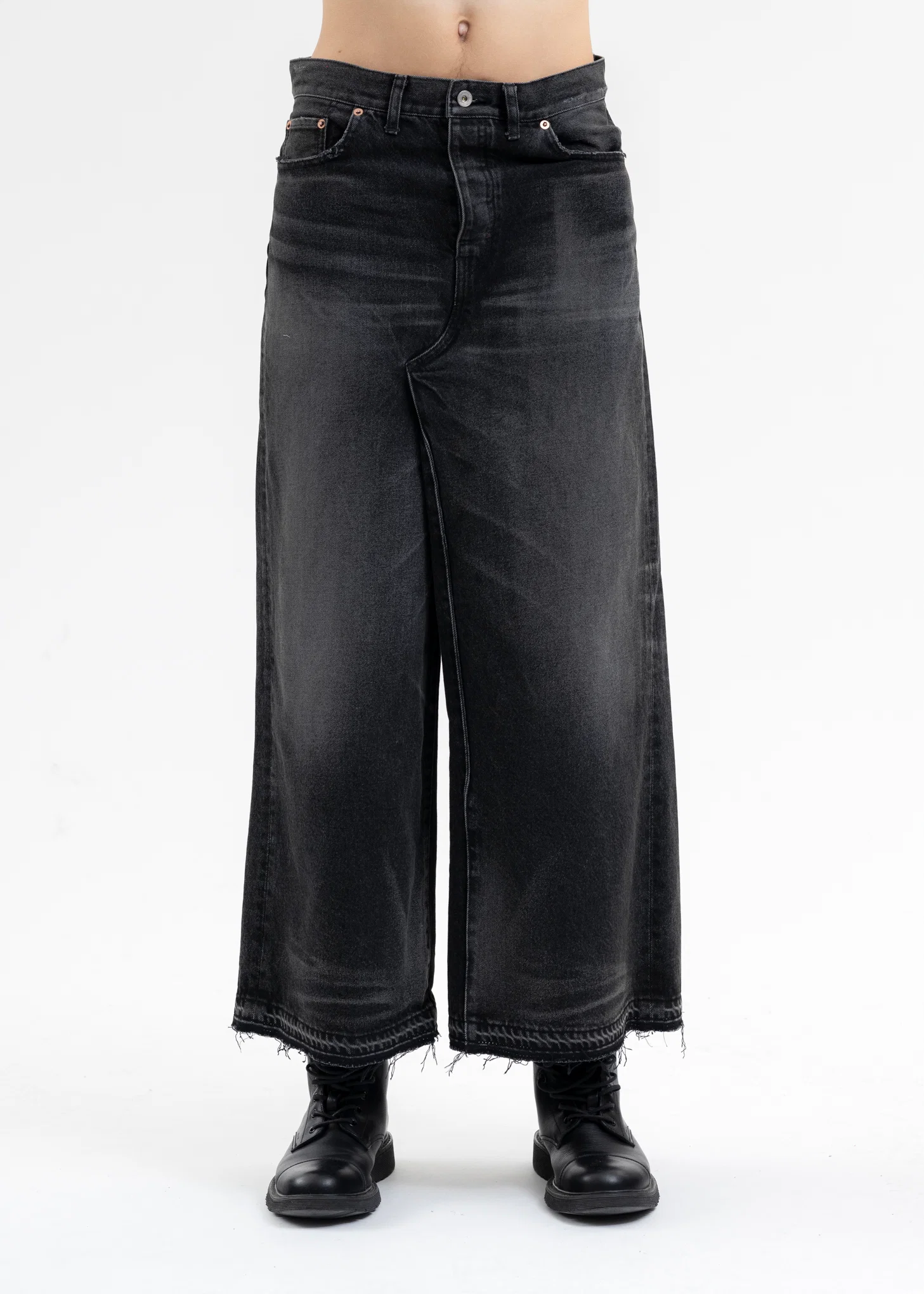 BLACK SKIRT DETAIL DENIM PANTS