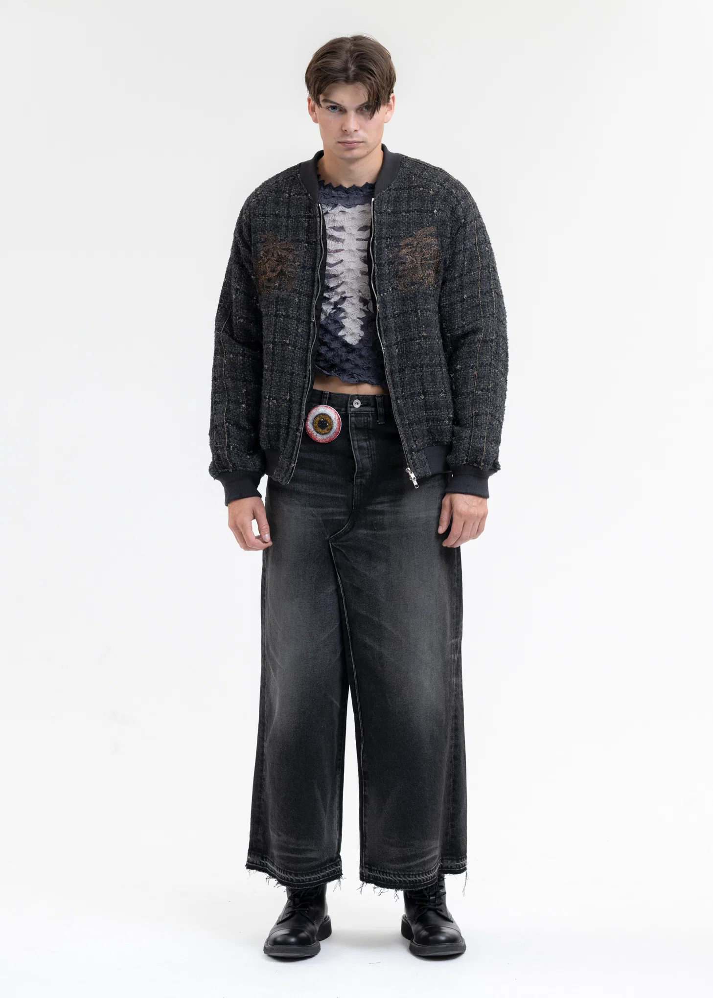 BLACK SKIRT DETAIL DENIM PANTS - Image 6