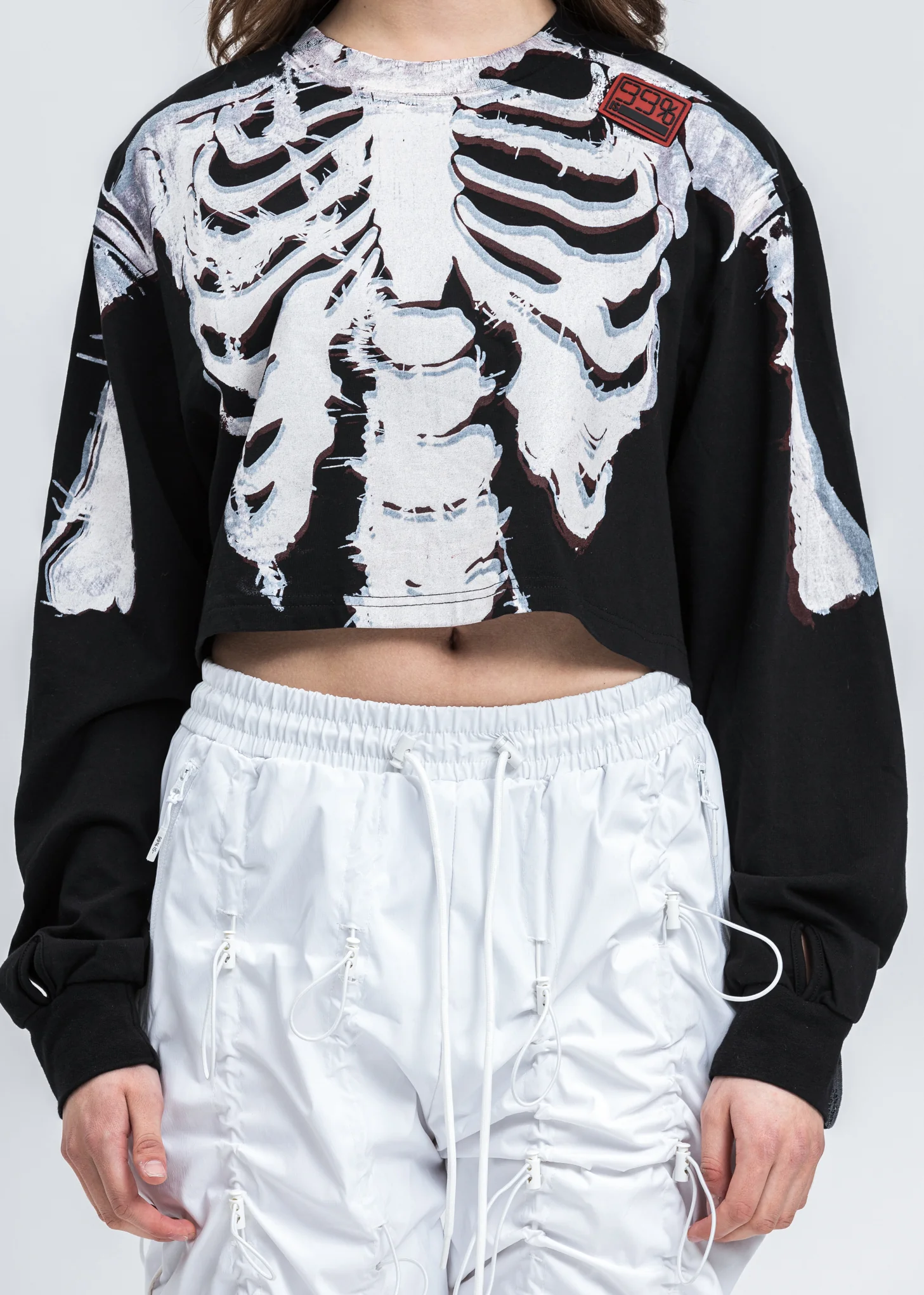 Black Skull Crop  Long Sleeve T-Shirt - Image 3