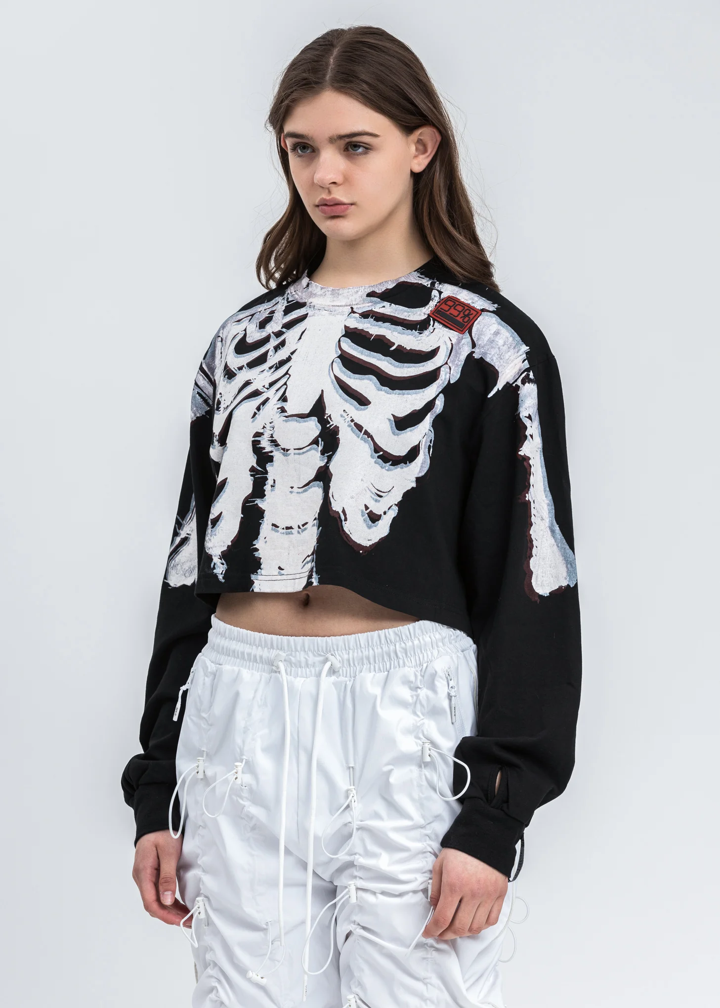 Black Skull Crop  Long Sleeve T-Shirt - Image 4