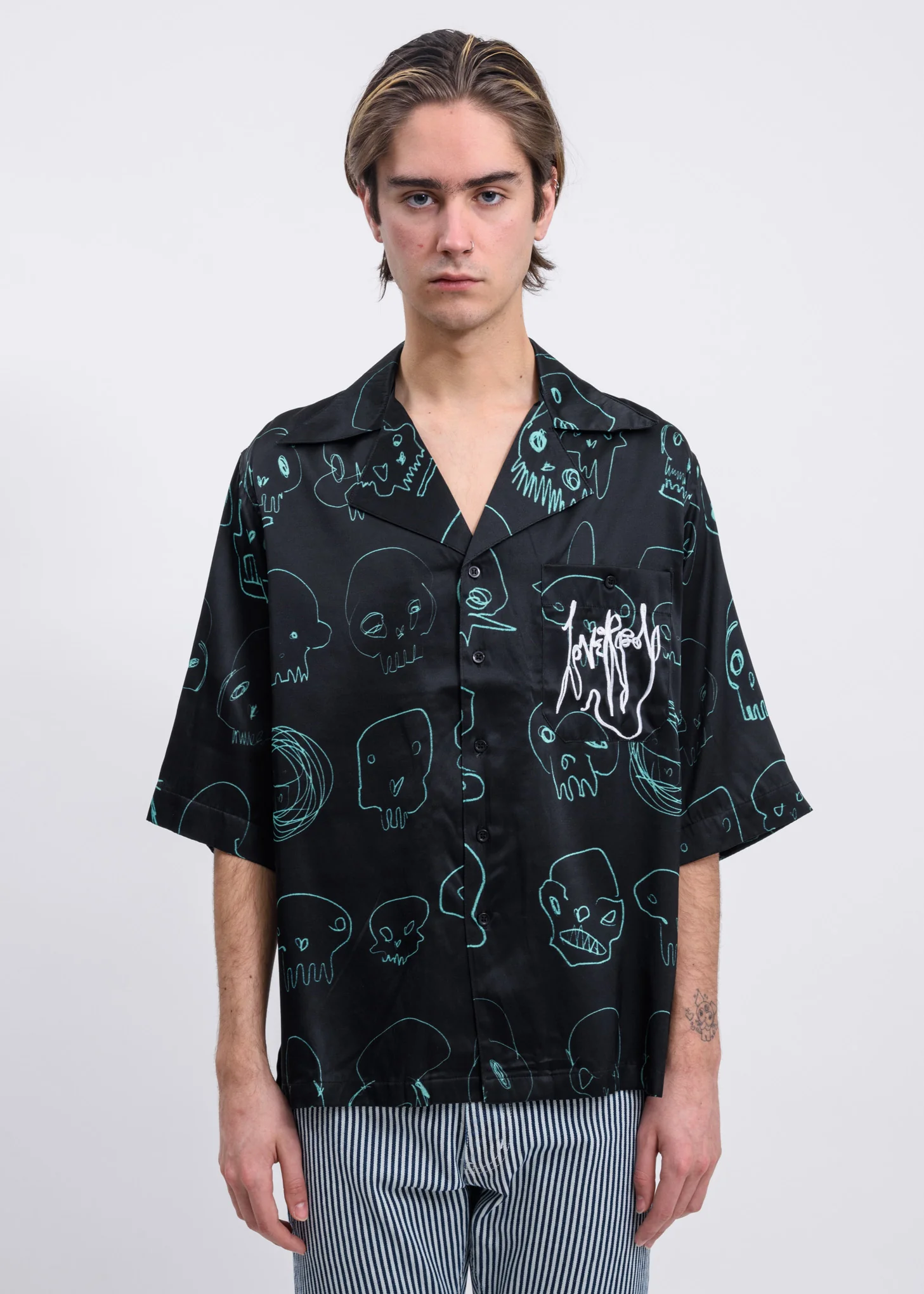Black Skulls Open Collar Shirt