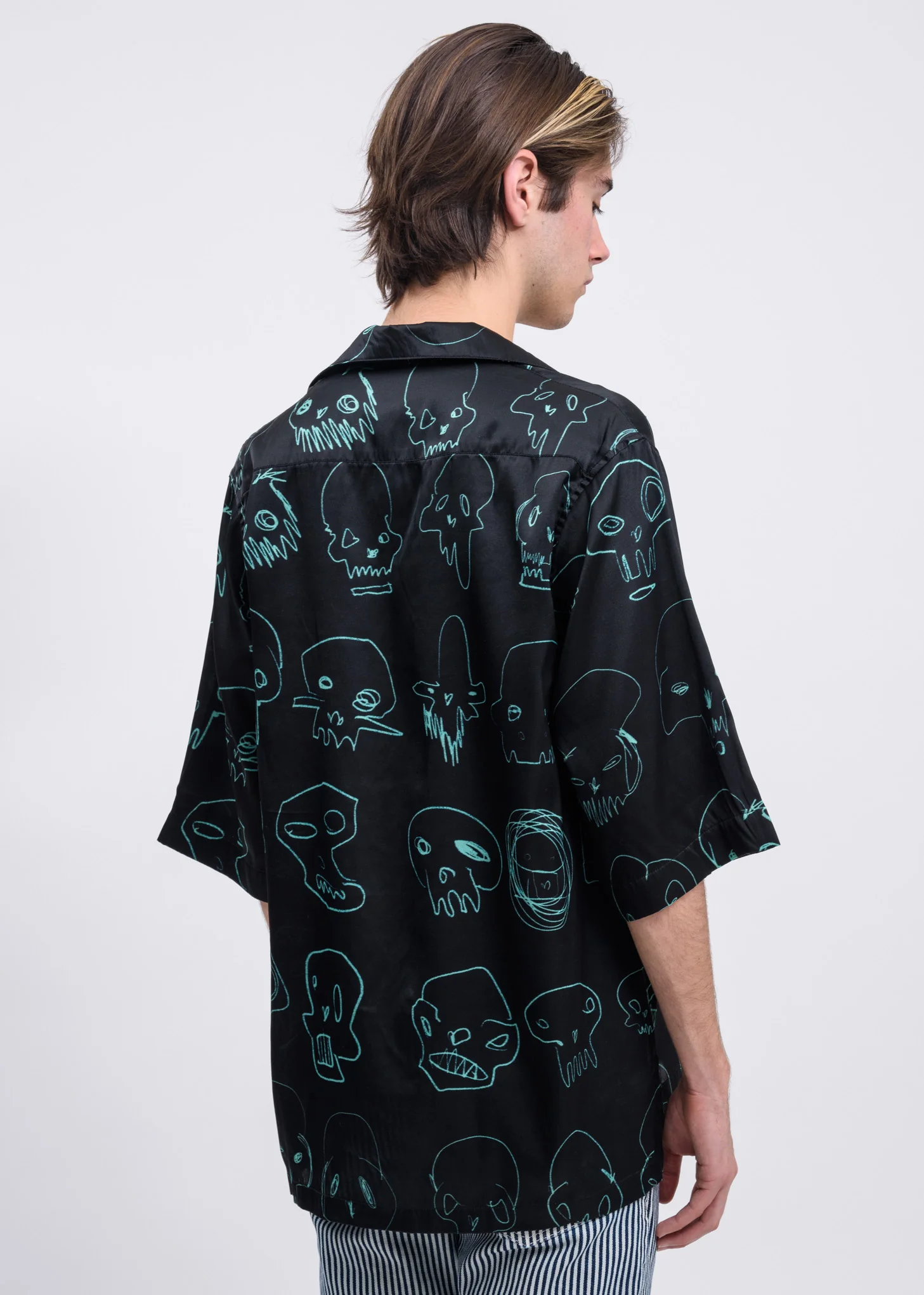 Black Skulls Open Collar Shirt - Image 4