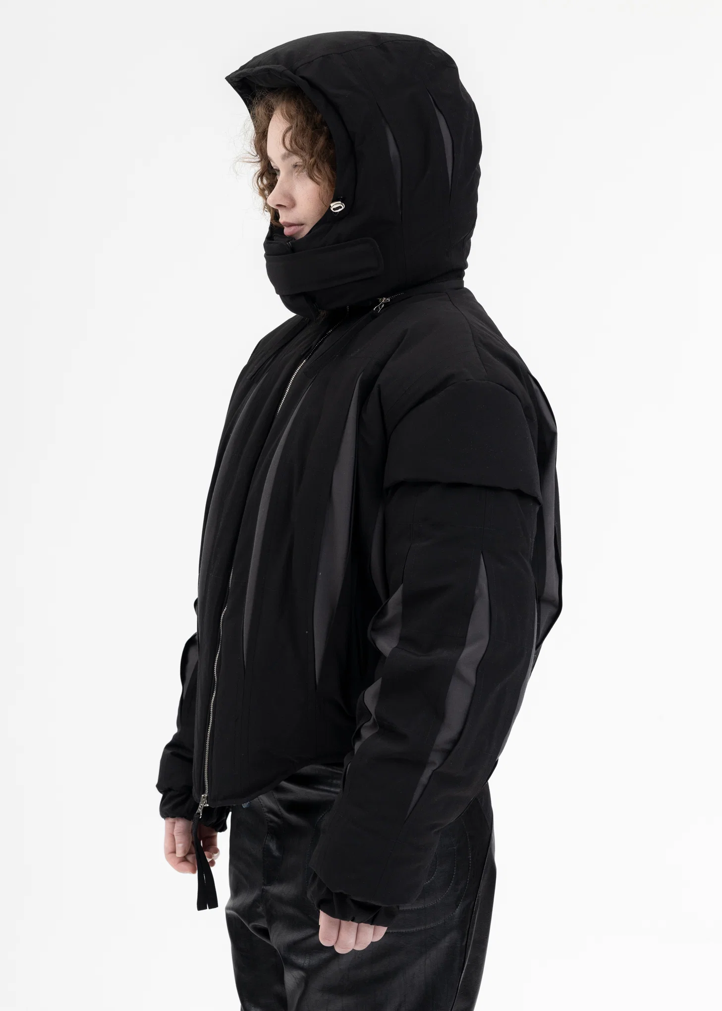 BLACK SLASHED DOUBLE PUFFER JACKET - Image 3