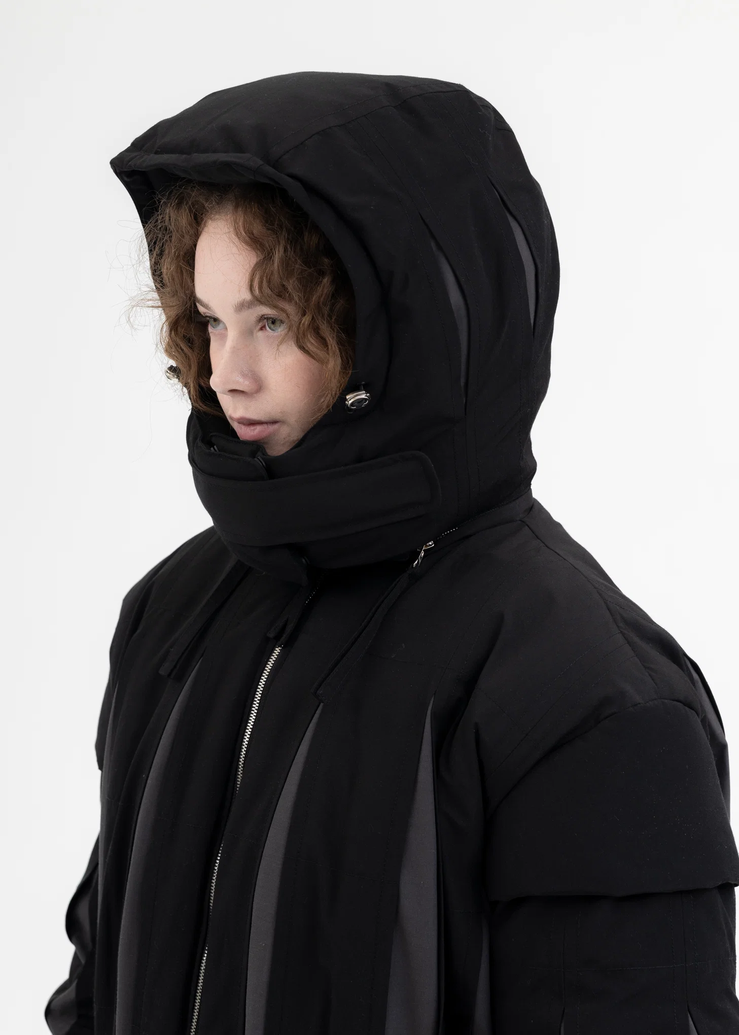 BLACK SLASHED DOUBLE PUFFER JACKET - Image 4