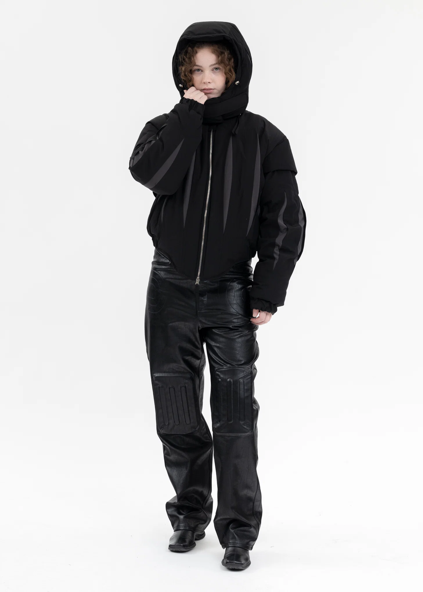 BLACK SLASHED DOUBLE PUFFER JACKET - Image 5